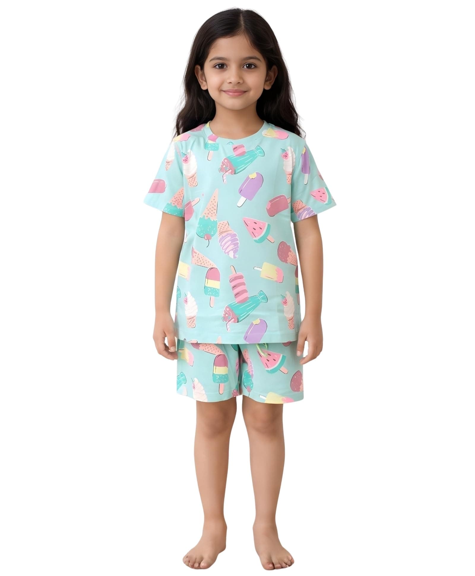 ANTHRILO Icecream Cream Girls Sleepwear Shorts Set - Aqua