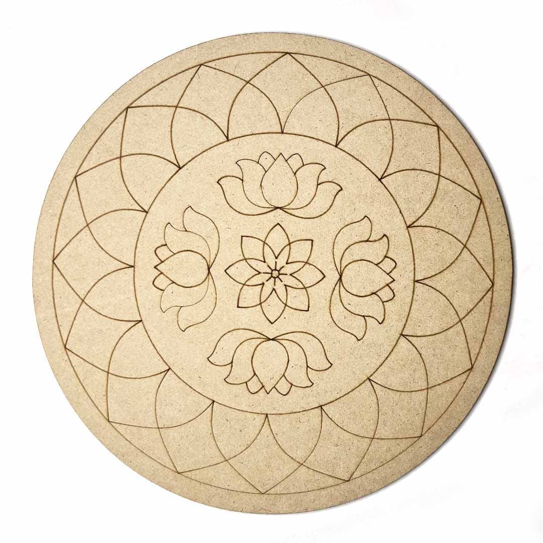 ADIKALA Lotus with Mandala Design MDF for DIY | for Decorations, Festival Gift, Wedding Decorations 12.inch