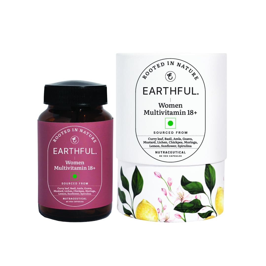 Earthful Multivitamin for Women | Nothing But Nature| With Biotin, Zinc, Vitamin C, D3 for Immunity, Hair, Skin, Bones & Overall Wellness | 60 Capsules