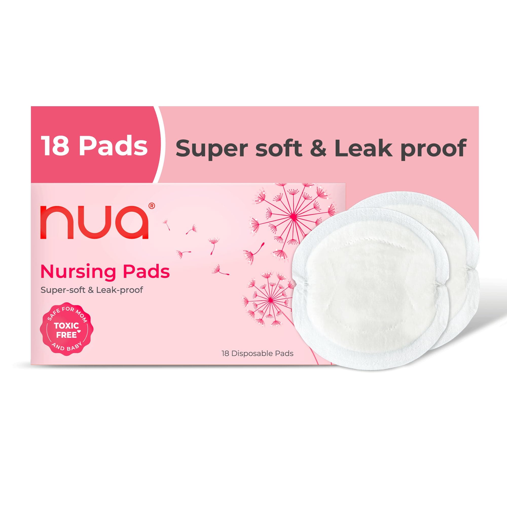 Nua Disposable Nursing Breast Pads | Pack of 18 Disposable Pads | Soft & Breathable | Leak Protection During Breastfeeding | Discreet & Comfortable Fit | Ultra - Absorbent | 100% Toxic-Free | Safe for Mom & Baby | Nursing pads for breastfeeding | Breast pads for leaking milk |