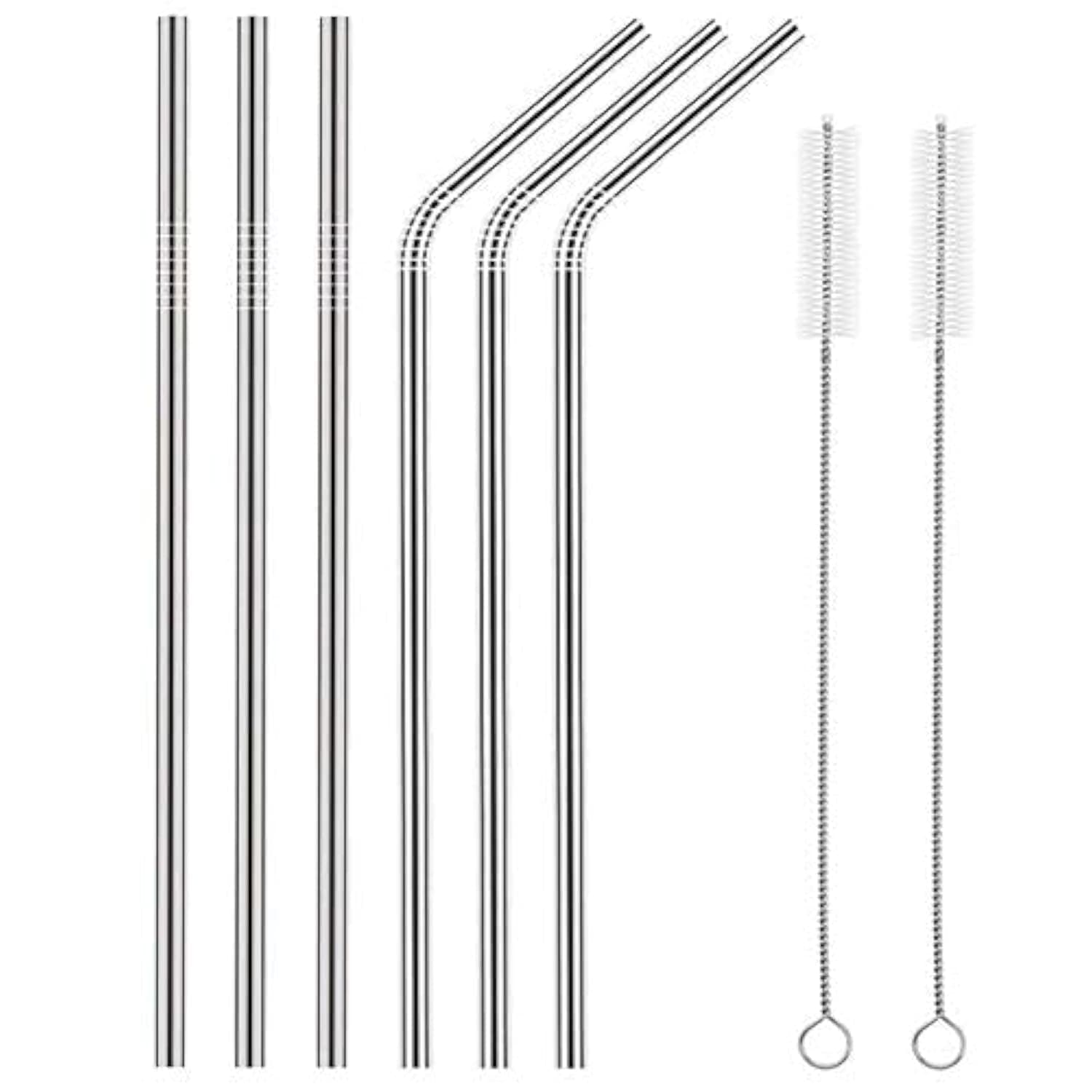Straws Stainless Steel Metal | Reusable Straw for Drinking | Dishwasher Safe | Non Toxic Gifts (3 Bent + 3 Straight + 2 Brushes)