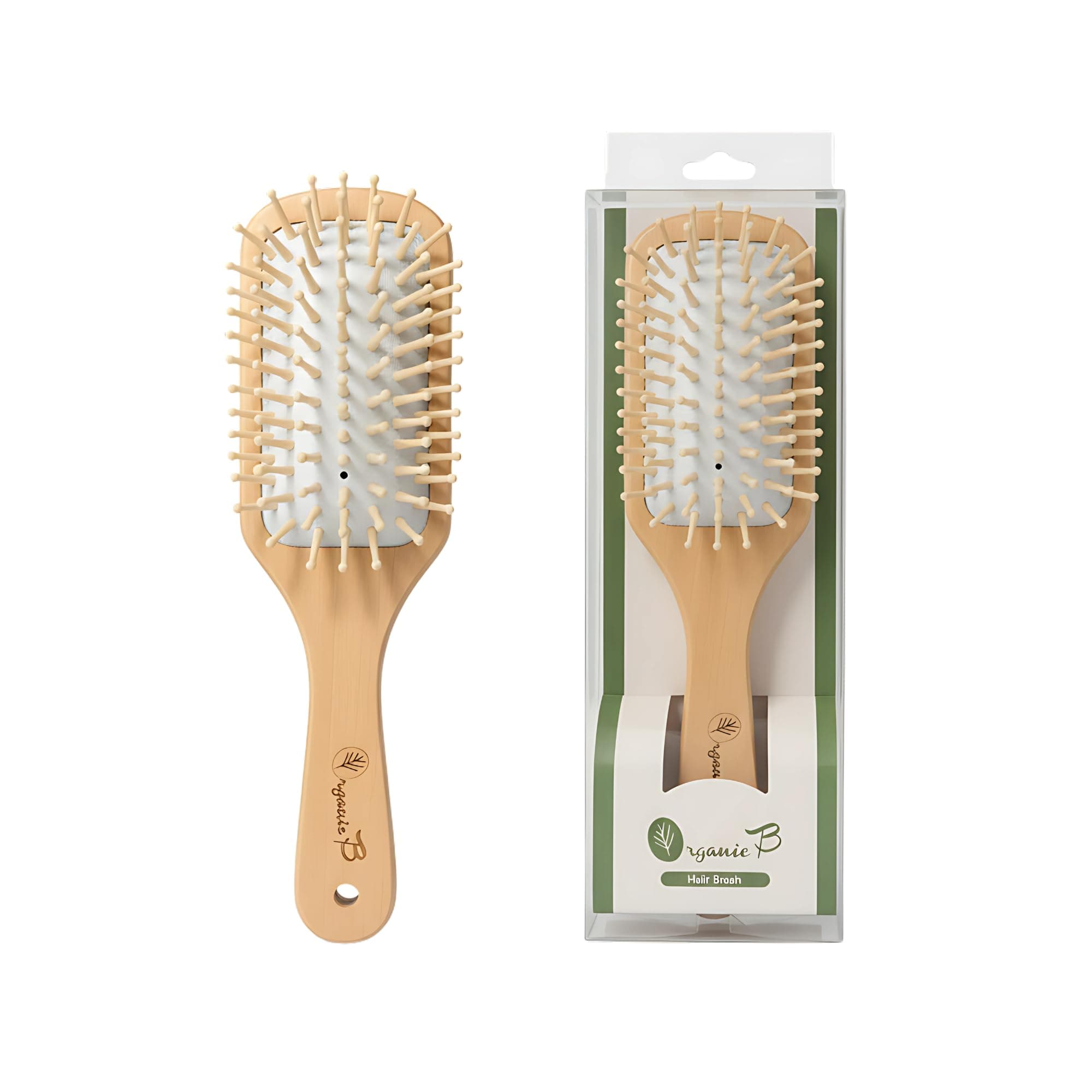 Organic B Wooden Rectangular Small Hair Brush Comb for Women and Men - Bamboo Brush for Hair Detangling, and Smooth Styling - Anti-Static, Scalp Massage for Long, Curly, Thick Hair