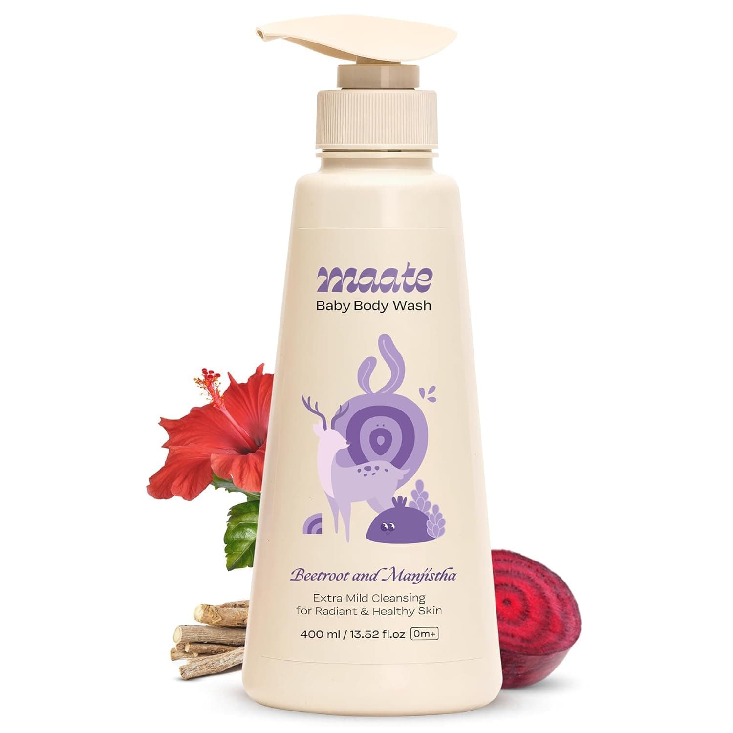Maate Baby Body Wash | With Ayurvedic Herbs Beetroot, Manjistha & Neem extracts | Body Wash for Dry & Sensitive Skin | Natural & Vegan | Tear-free & pH Balanced | Soap Free (400ml (Pack of 1))