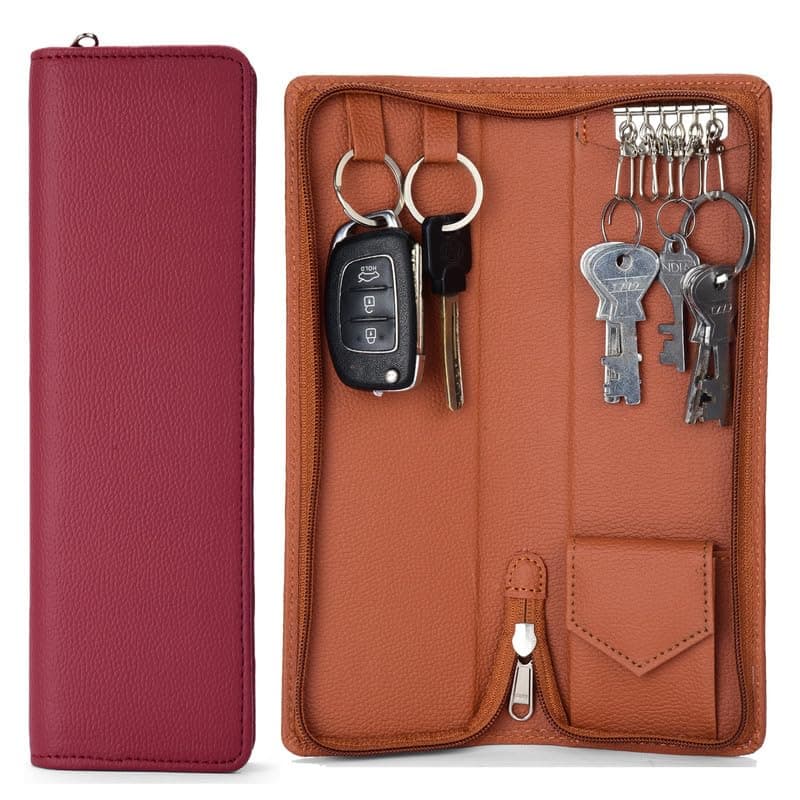 essart PU Leather Secure Zipper Key Holder Organizer Case Secure Organizer Case for Keys Travel Key Holder for Men & Women