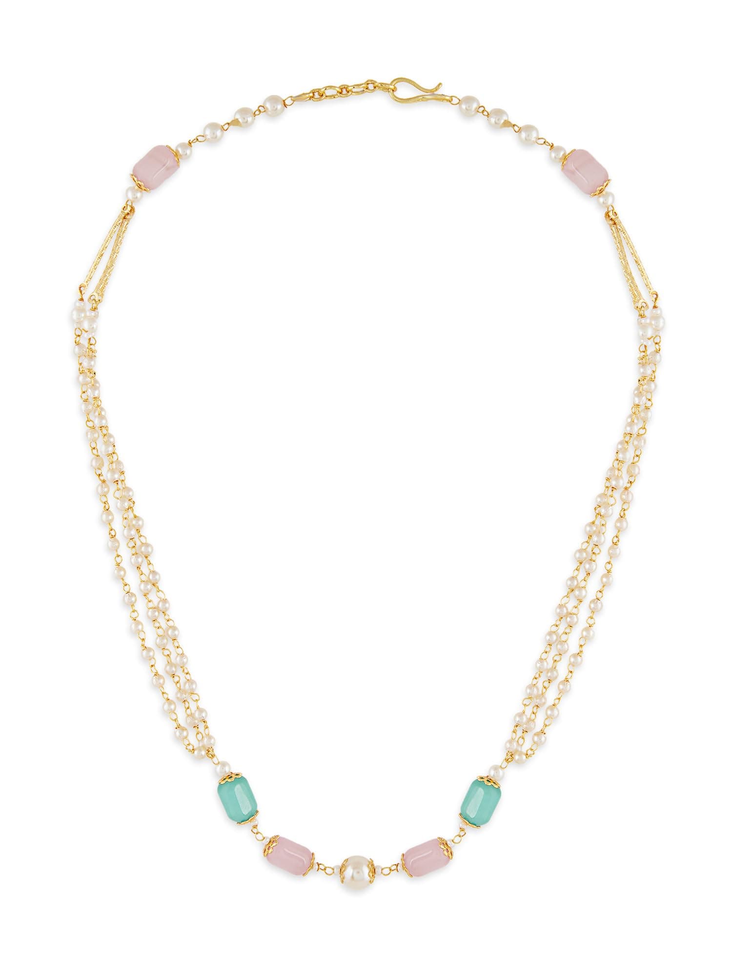 ZAVERI PEARLS Pink Green Beads & Pearls Multistrand Fusion Wear Necklace For Women-ZPFK19077