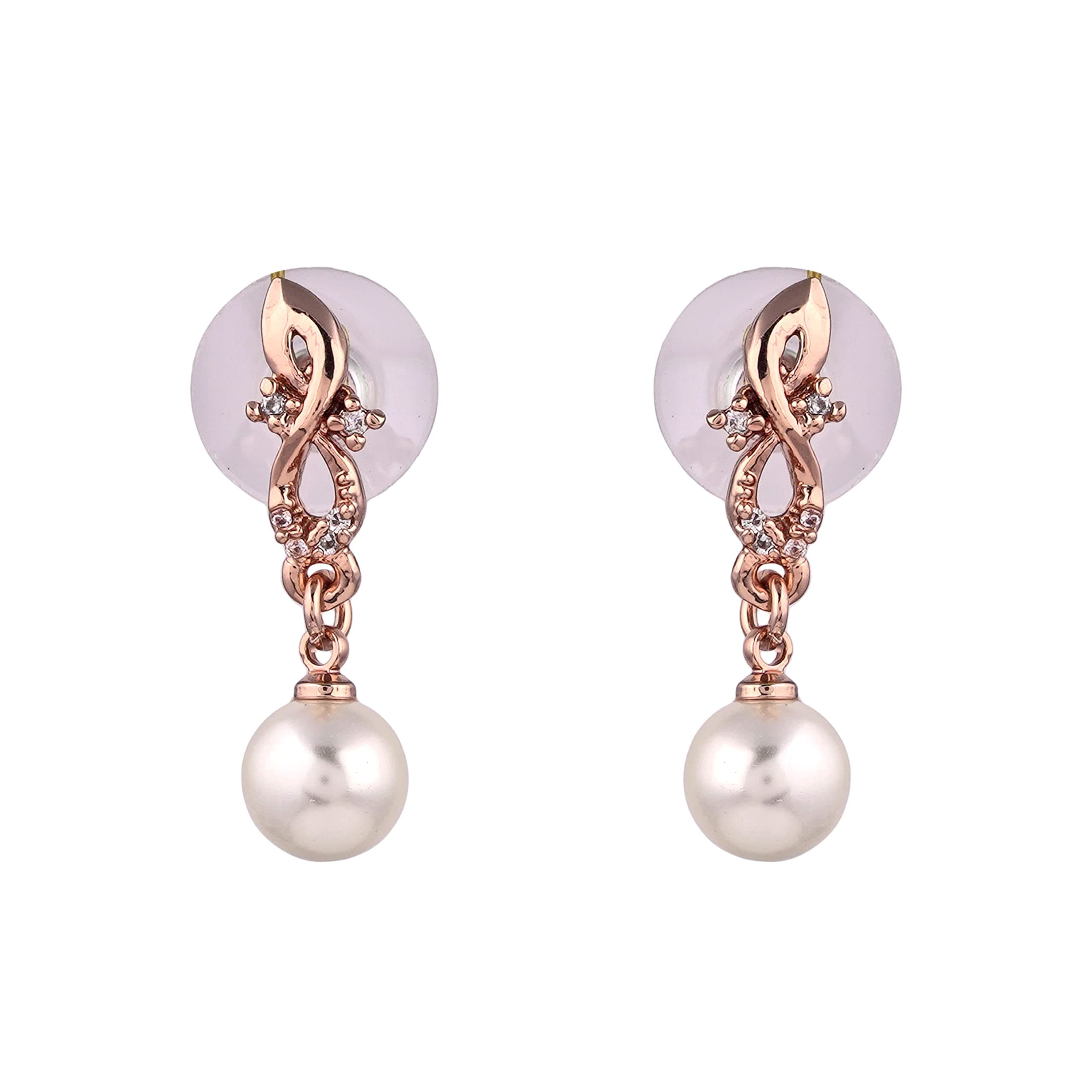 Estele Fashion Jewellery Rose Gold Plated CZ Attractive Designer Drop Earrings with Pearls for Girls and Women-AD-045/704 ER