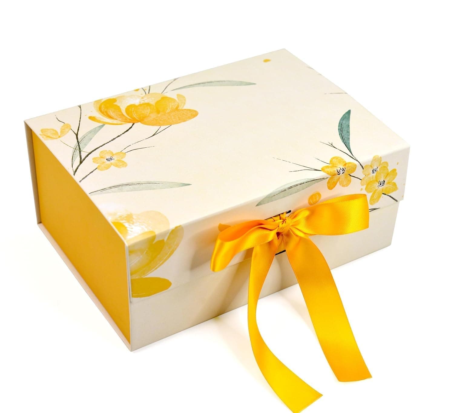 RBS® - Gift Box (23 x 16 x 10 cm) Foldable Rigid Box Hold Upto 5kg Cardboard Boxes for Packaging (1 Pack) Multipurpose Hamper Box for Birthday, Wedding Return Gift Box Empty (Yellow Flower)
