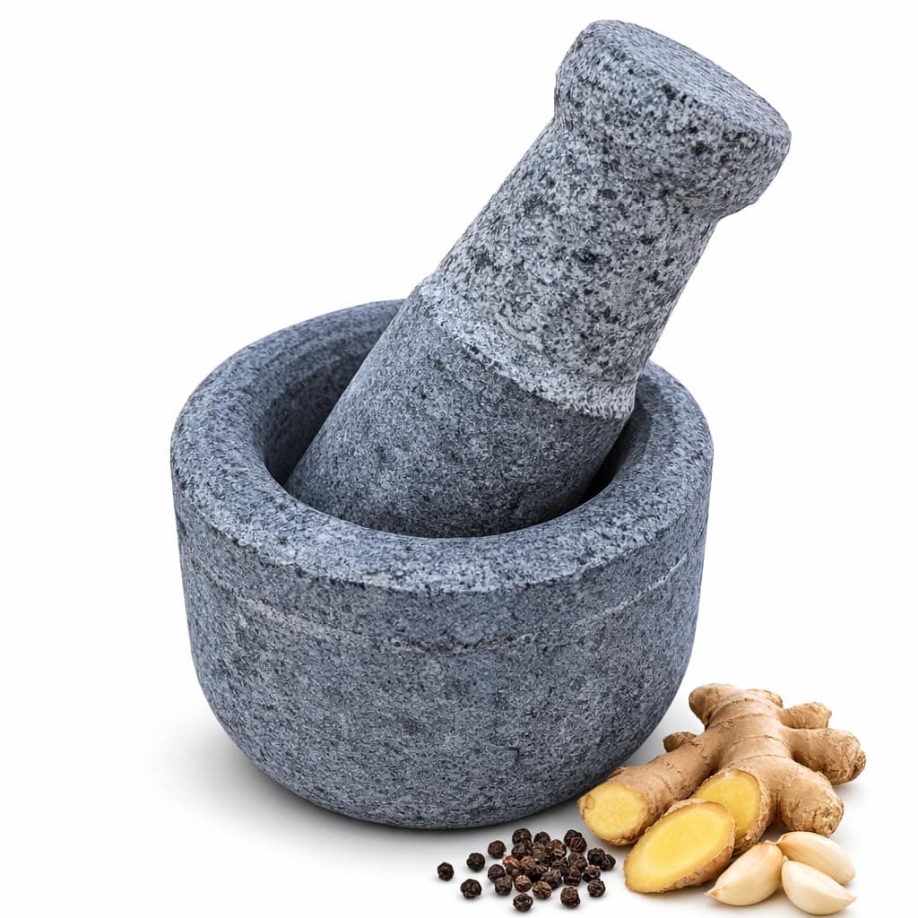 MYNAKSHA Mortar and Pestle for Kitchen, Natural Stone Khalbatta to Grind, Crush & Mash Herb Spices, Ideal for Daily Usage (Grey)