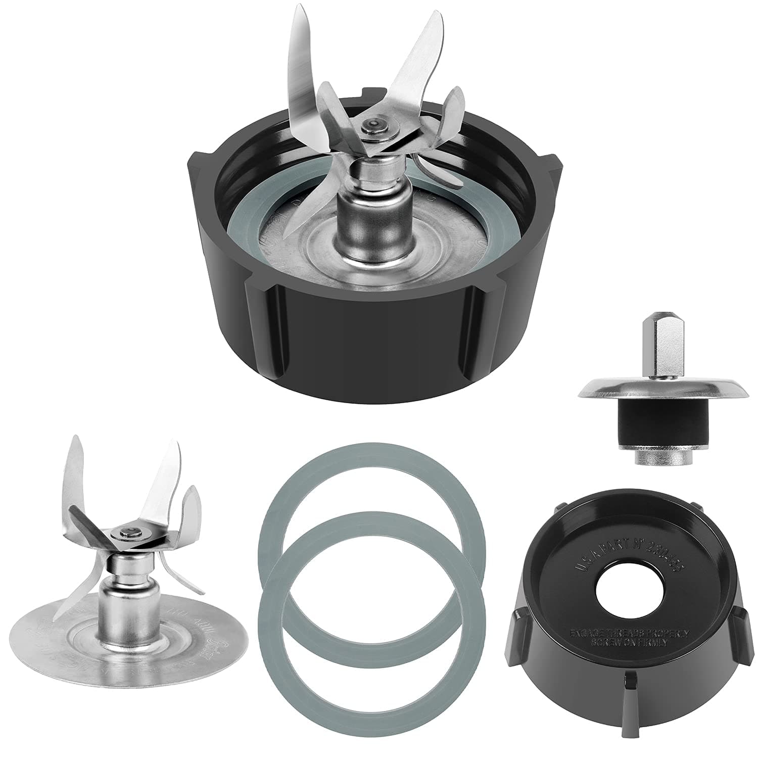 6 Point Fusion Blade 4980 & 4902 Blender Jar Bottom & 2 Pieces Rubber Seal Gasket & Coupling Stud Slinger Pin Kit replacement parts Compatible with Oster Osterizer Blender Blade