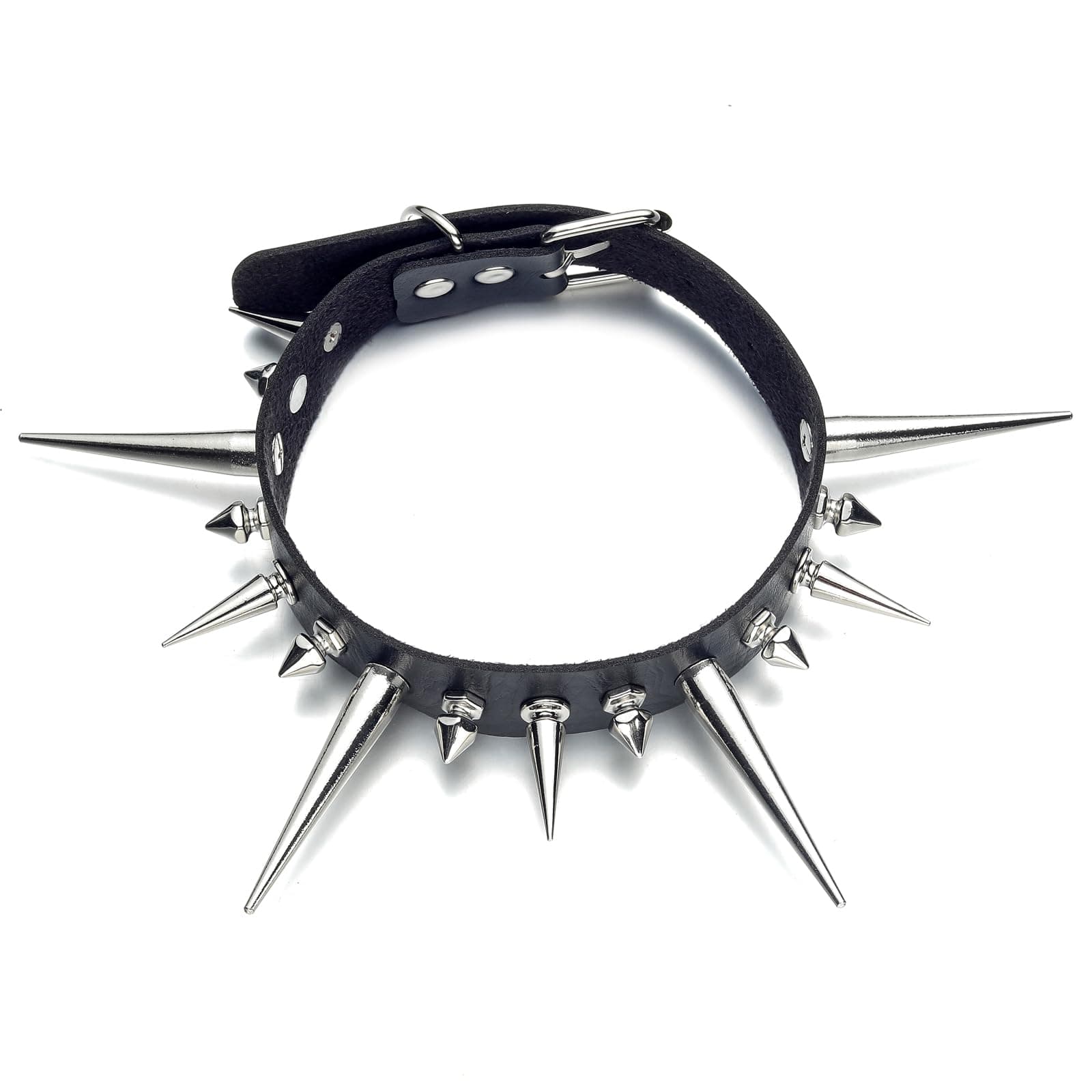 Long Spiked Choker Punk Collar Necklace Goth decor Jewelry Gothic Accessories, Faux Leather, rhinestone,