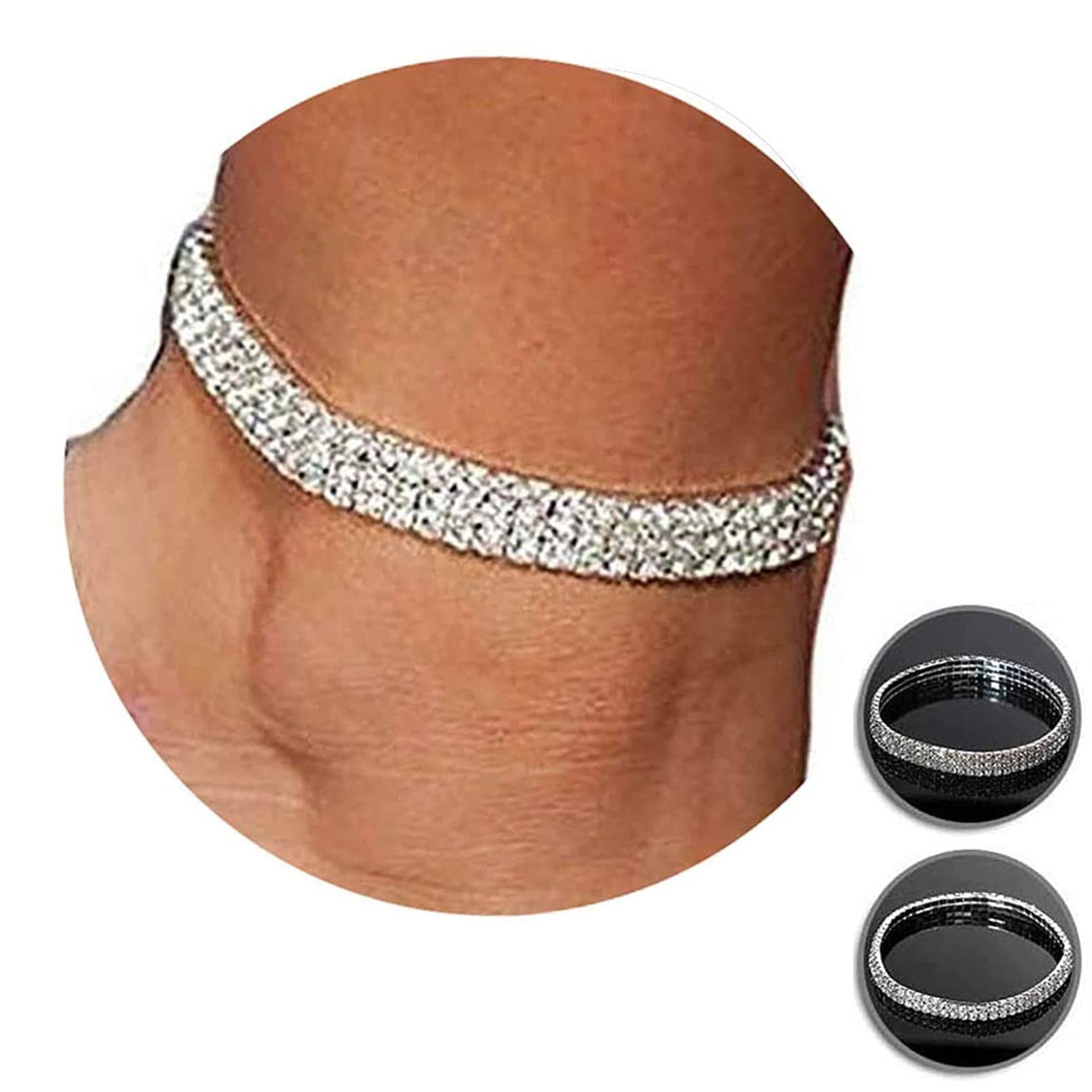 2 Pieces Twinkle Diamond Anklet for Women,Kucheed Elastic Crystal Silver Sparkling Charm Foot Jewelry Ankle Bracelets,Bling Shiny Bridal Tennis Anklets, Eén maat, Stone Brass, crystal diamond