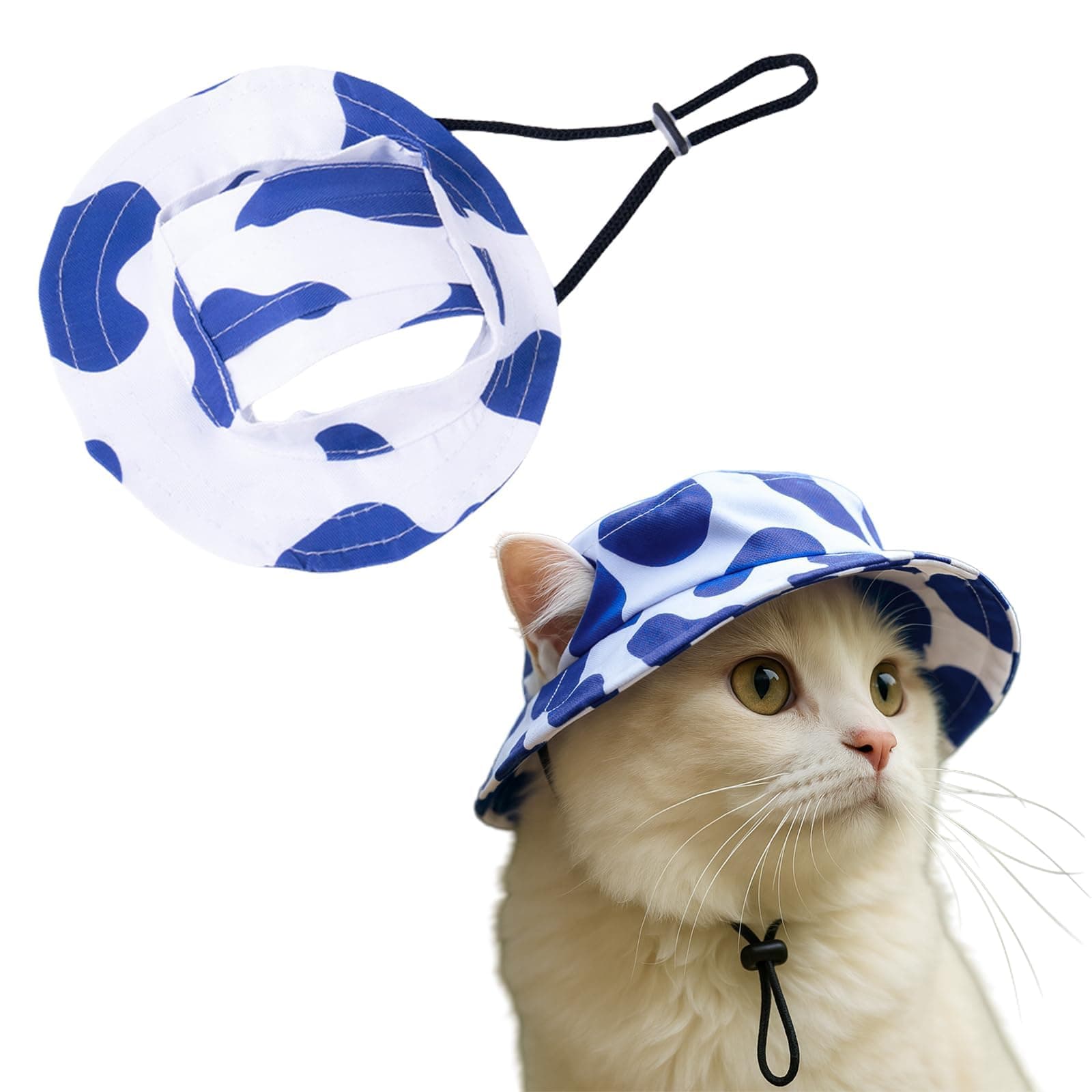 Cat Hat, Hats for Cats, Cat Accessories, Blue White Cotton Cat Ear Hat, Adjustable Headband for Daily Use, Outdoor Activities and Entertainment, Size S (15cm Outer, 10cm Inner)