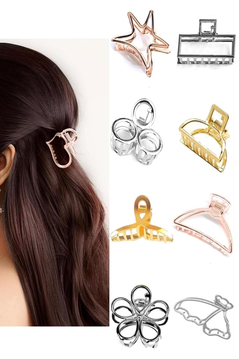 THE MARKETVILLA Hair Clips for Woman Metal - Pack of 8, Clature for Girls
