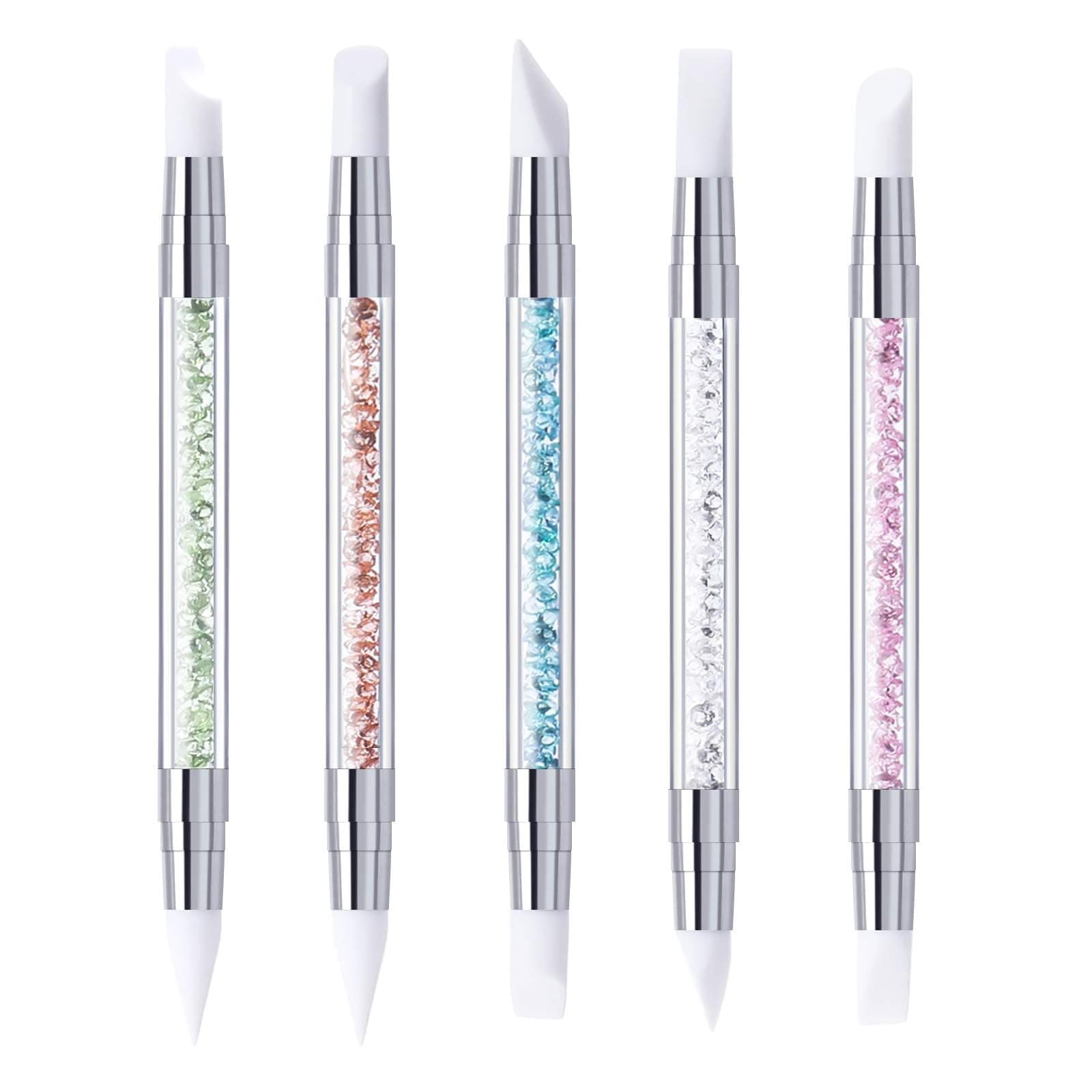 KIRA 5pc Dual-Side Acrylic Pen Brushes, Silicone Head, Acrylic Handle Nail Art Pens