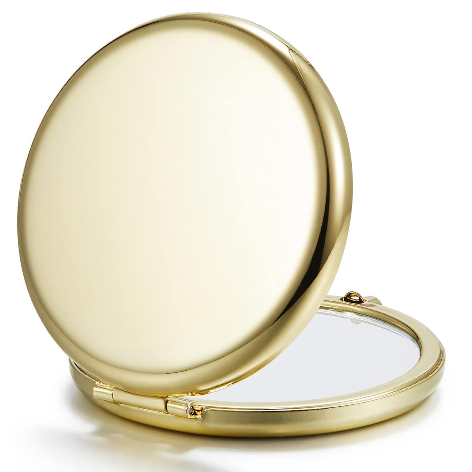 Getinbulk Compact Mirror Bulk, Double-Sided 1X/2X Magnifying Metal Pocket Makeup Mirror (Round, Gold, 2.5"L x 2.5"W 0.5"H)