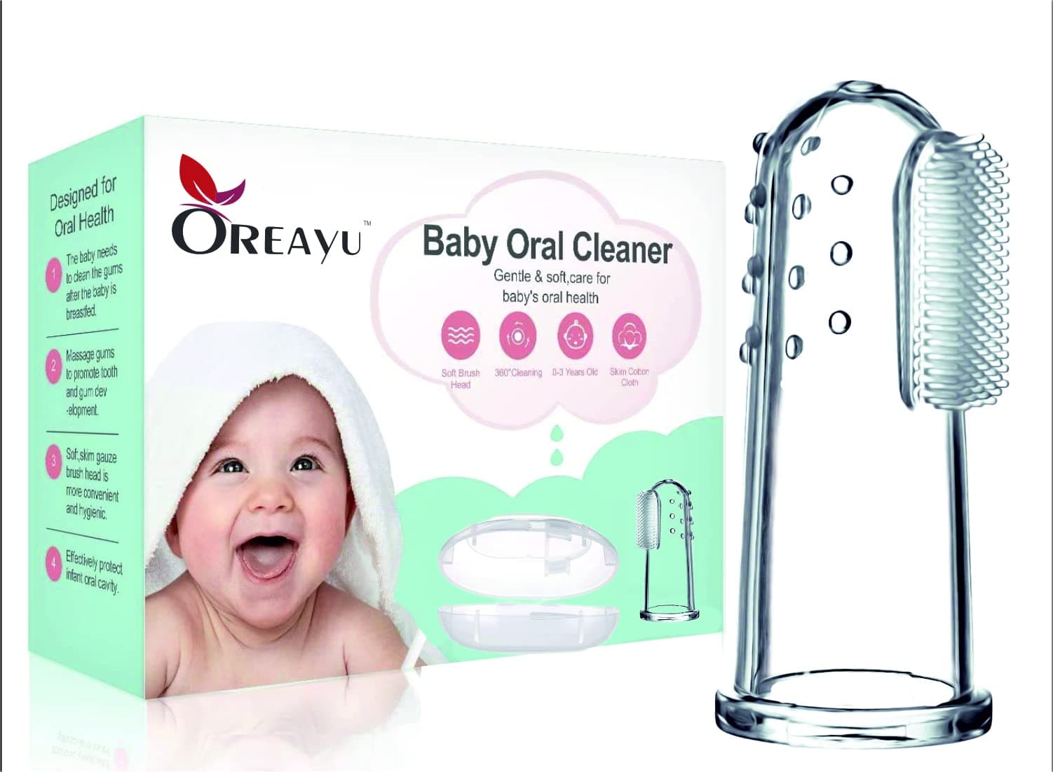 OREAYU Baby Finger Manual, Transparent Toothbrush, Tongue Cleaner, Food Grade Silicone