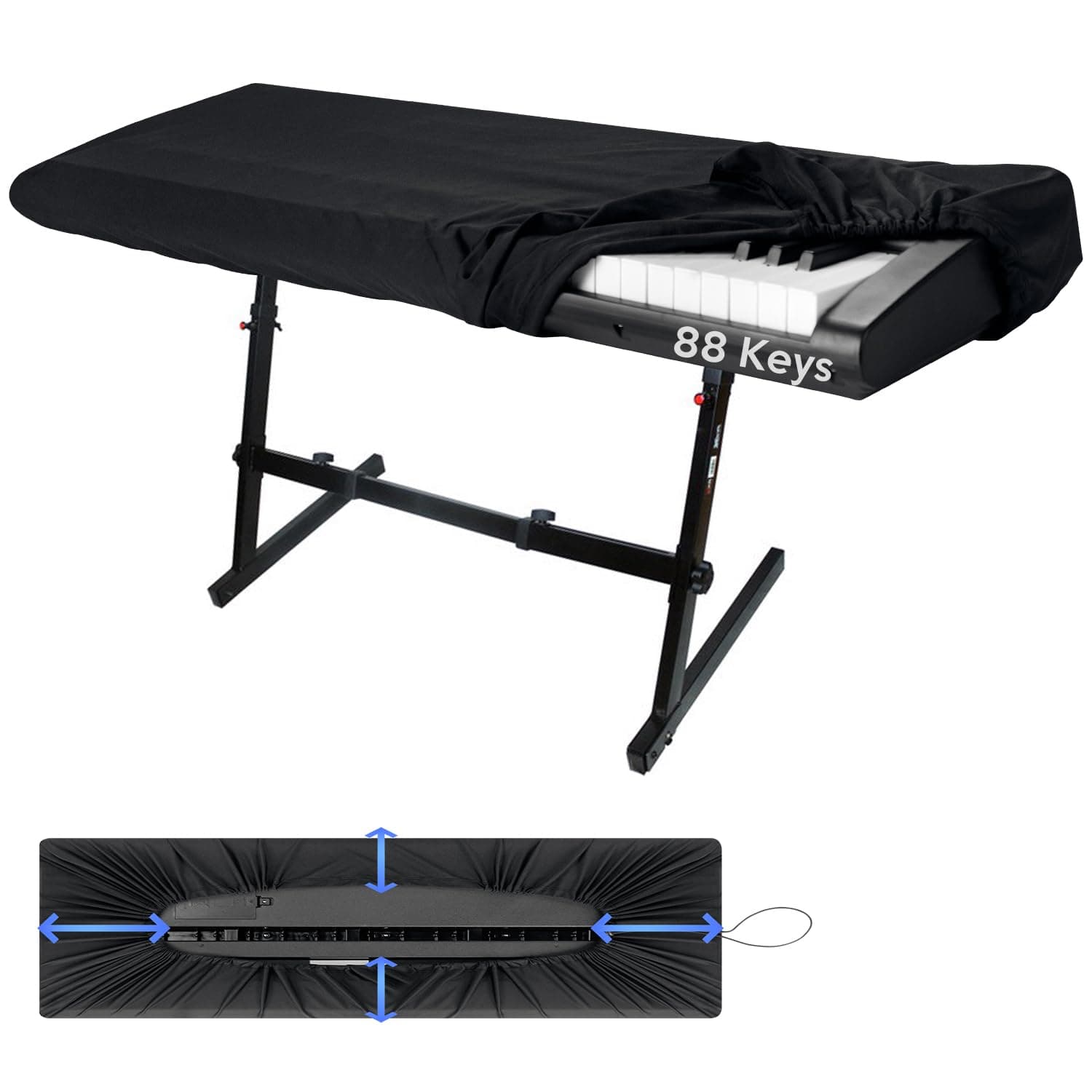 88 Keys Piano Keyboard Dust Cover - Stretchy Electronic Keyboard Cover With Durable Elastic & Cord Lock, Black