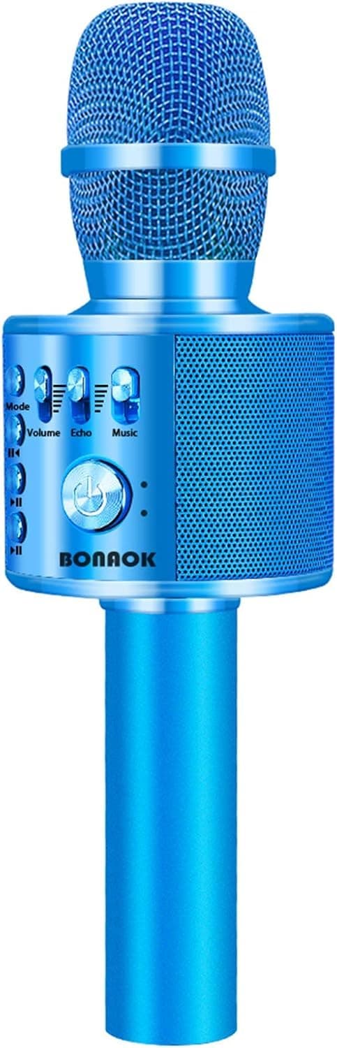 BONAOK Wireless Bluetooth Karaoke Microphone,3-in-1 Portable Handheld Karaoke Mic Speaker Machine Home Party Birthday for All Smartphones PC(Q37 Blue)