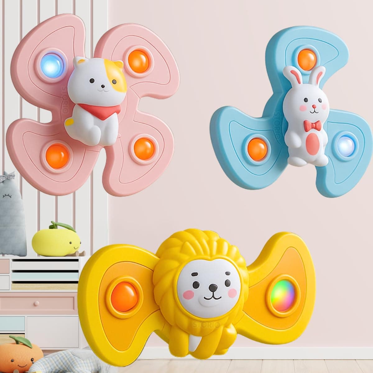 Storio Suction Spinner Toys for Babies & Toddlers – Cute Animal Fidget Toys with Strong Suction | Sensory Montessori Toys for Kids 0–5 Years | Travel-Friendly Baby Toys