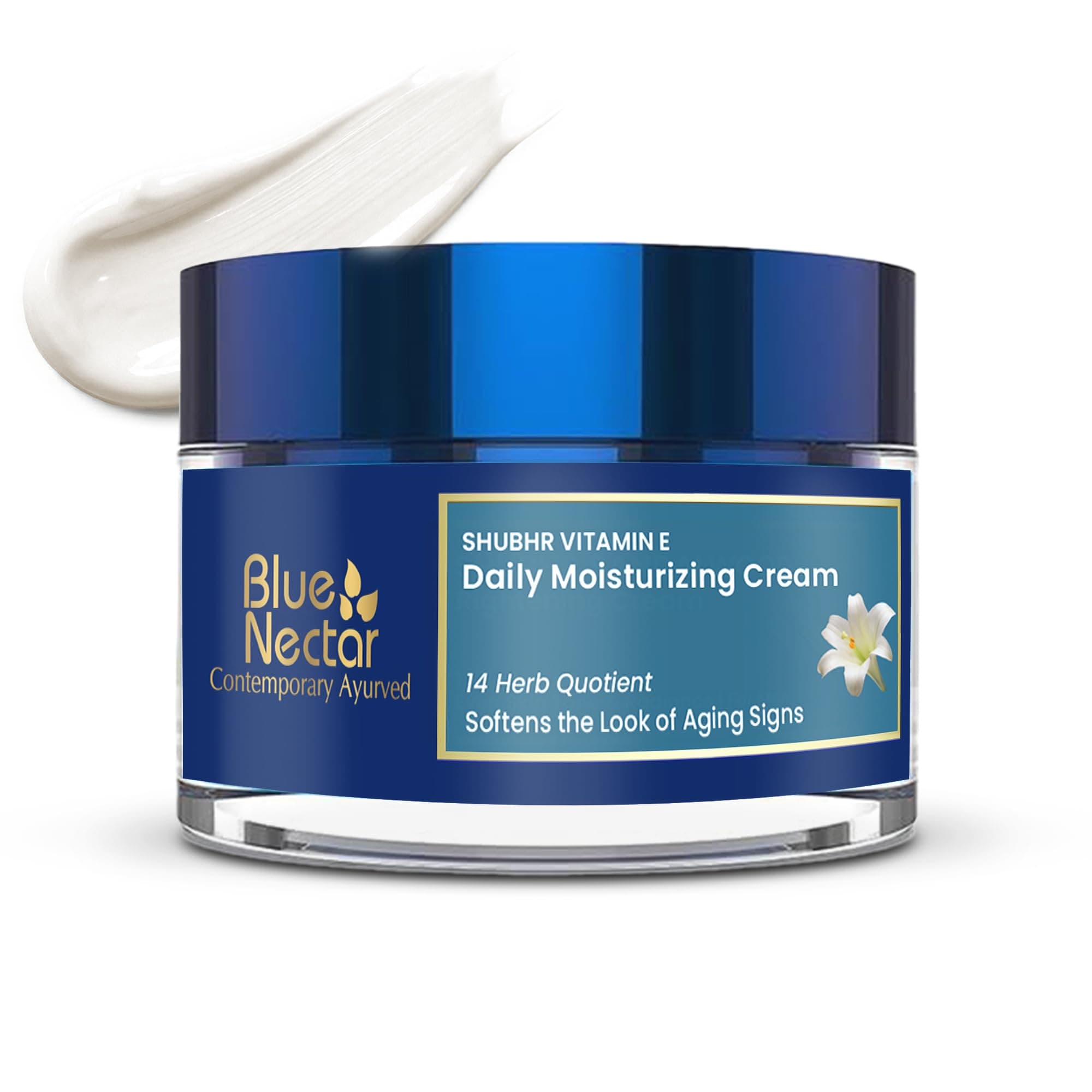 Blue Nectar Anti Aging Cream for Women for Wrinkles Fine Lines with Plant Based Vitamin C Vitamin E (14 Herbs, 50g)