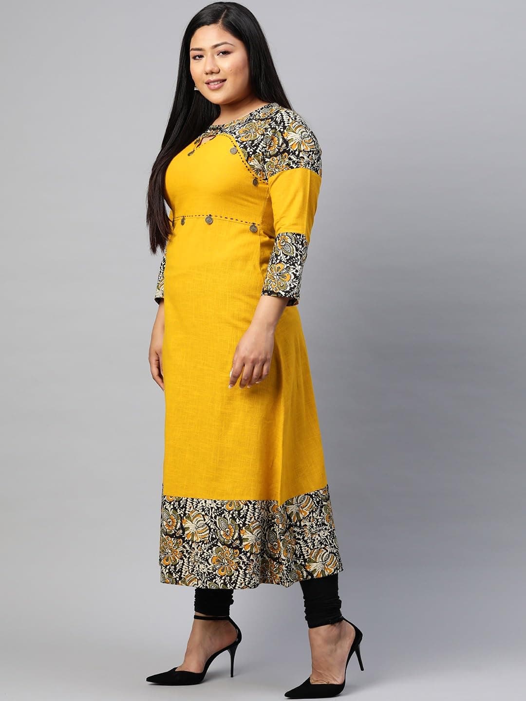 Yash Gallery Women's Mustard Regular Fit A-Line Kurta for Women, Cotton Blend Kalamkari Print
