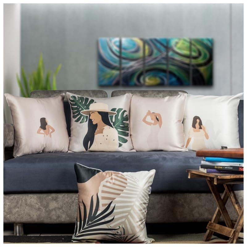 Vendola Satin 250TC Contemporary 16X16 Inches Set of 5 Cushion Covers