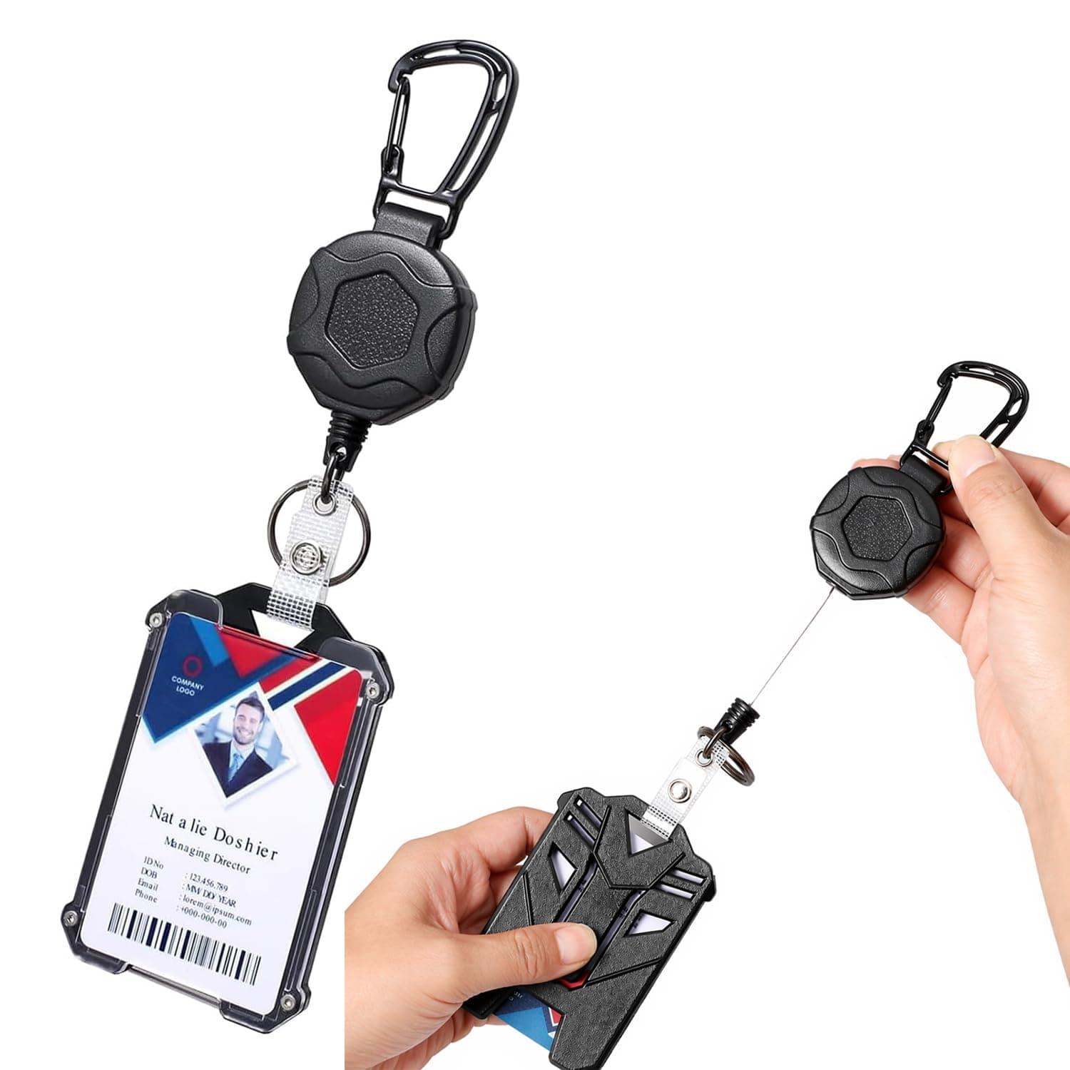 Sumiko Retractable Keychain with ID Card Holder Badge Holder, Heavy Duty Carabiner Keychain with 31.5" Retractable Metal Reel Multitool Carabiner Anti-Lost Key Chain Holder
