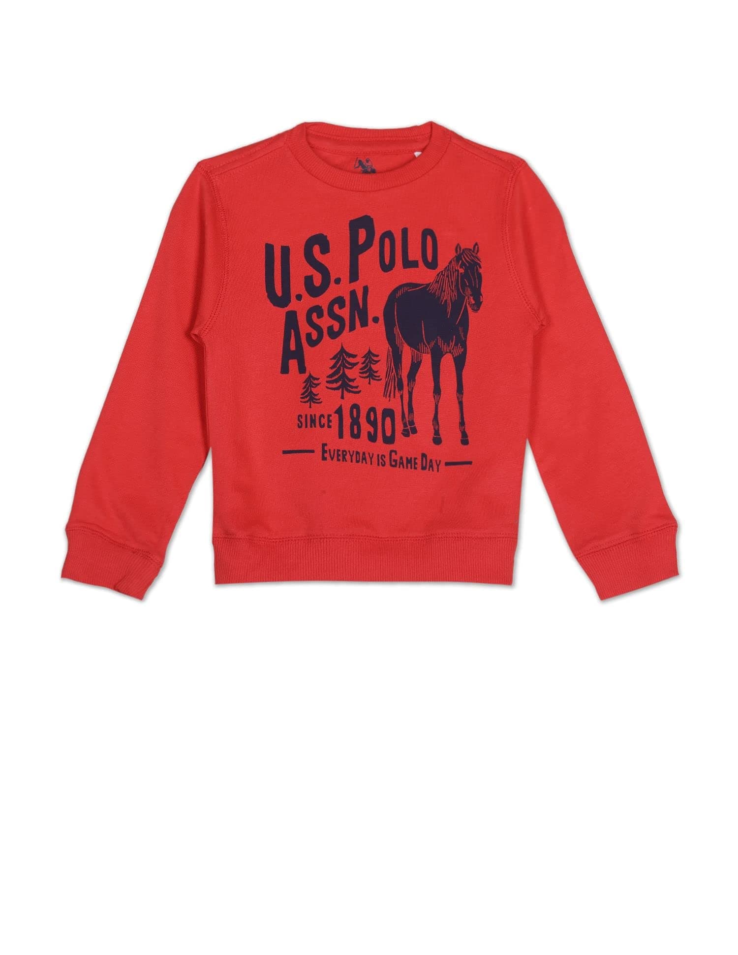 U.S. POLO ASSN. Boys Red Striped Sleeve Cotton Sweatshirt