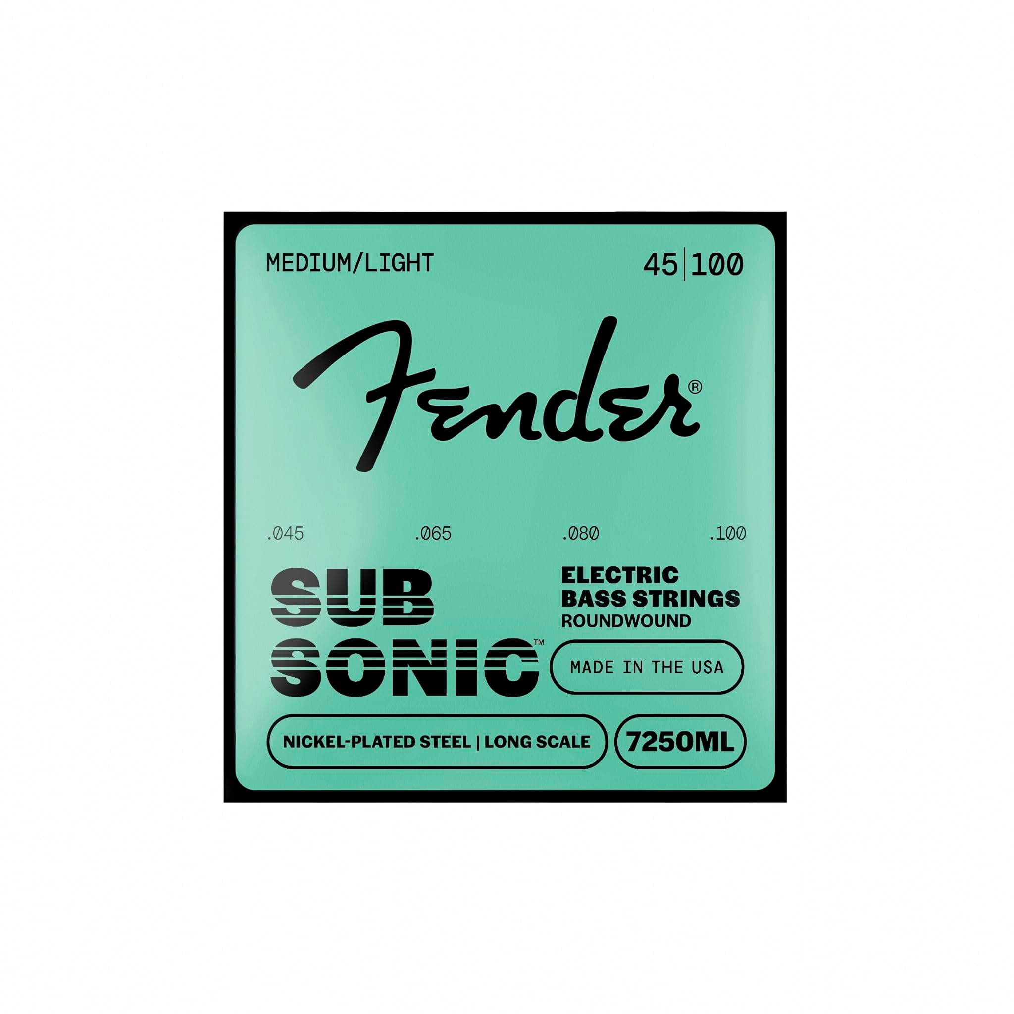 Fender Super 7250 Nickel-Plated Steel Bass Guitar Strings, Medium Light Gauge .045-.100, Model 7250ML, Model 0737250405