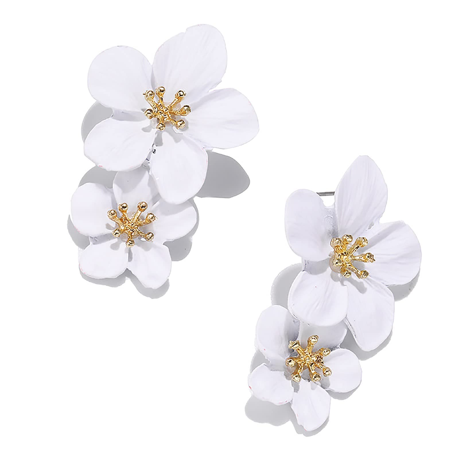 Bohemian Daisy Flower Matte Floral Petal Drop Dangle Earrings Layered Tiered for Women Girls Chic Boho Wedding Jewelry