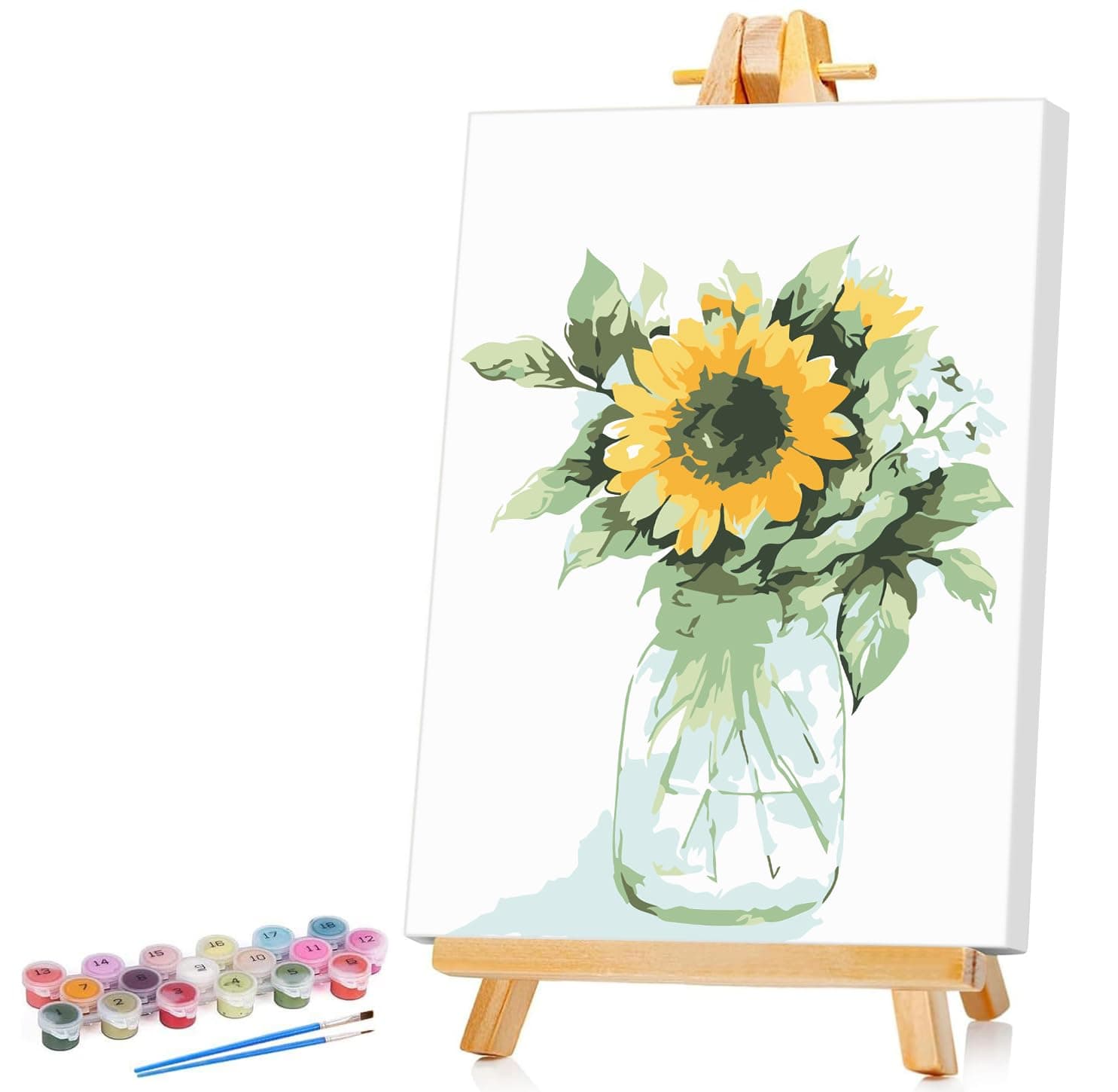 Ginkko Paint by Numbers for Adults Beginner & Kids Ages 8-12 with Wooden Frame Easy Acrylic on Canvas 9x12 inch with Paints and Brushes, Vase Sunflower(Include Framed)