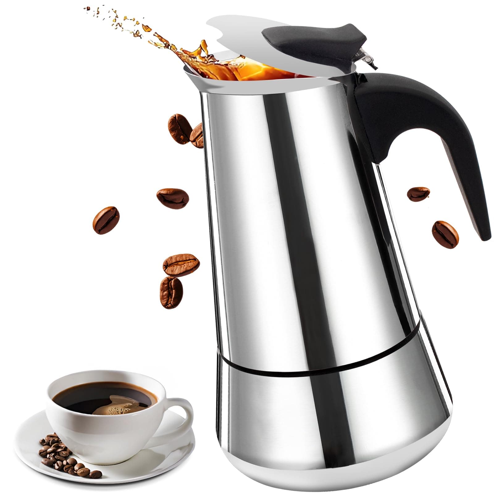 Vaolvpant 6 Cup Stainless Steel Moka Pot Stovetop Espresso Maker