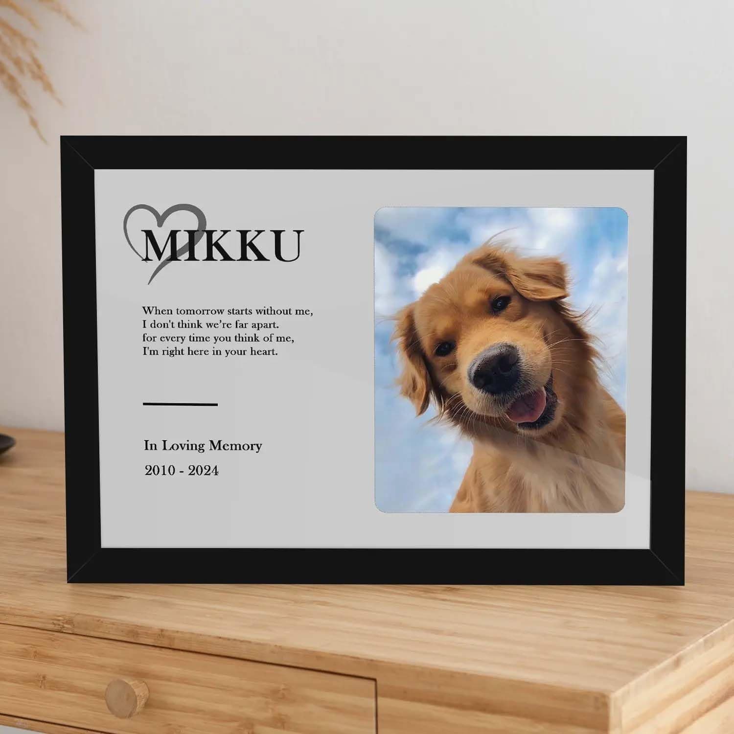 Giftway Custom Memorial Photo with Frame, Thoughtful Pet Memorial Pet Loss Gift, Dog Or Cat, Clear Black Wood MDF Frame Wall/Tabletop Display - 9 * 12 Inch