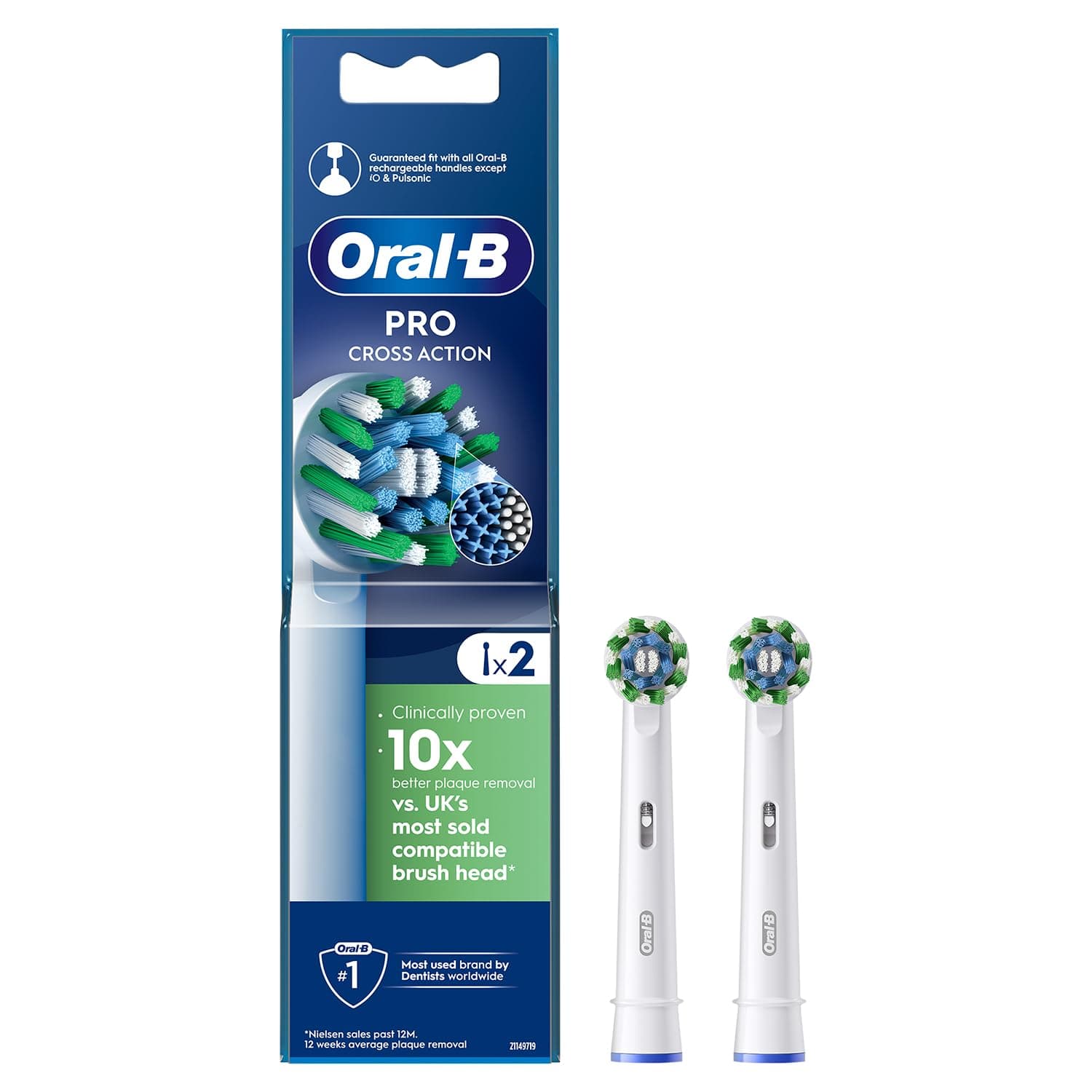 Oral-B ORIGINAL Cross Action Electric Toothbrush Soft Replacement Brush Heads [10X POWERFUL THAN COMPATIBLE PRODUCTS] For Vitalty,Pro,Smart Series, 2 refills, Deep clean between teeth