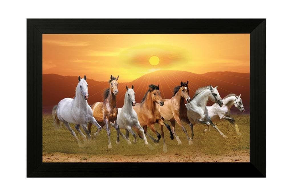 SAF 'Seven Lucky Running Vastu Horses' Painting (Synthetic, 35 cm x 50 cm x 3 cm)