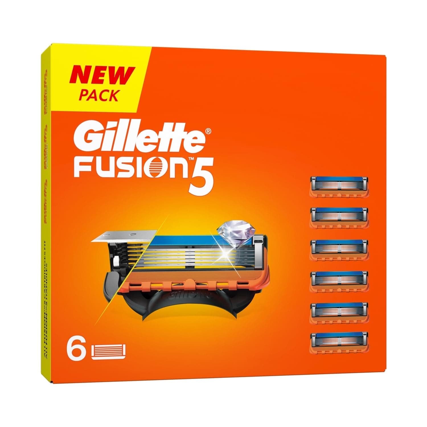 Gillette Fusion 5, Shaving Razor Blades For Men | 6 Cartridge, Value Pack | 6 Catridges Last Up-To 120 Shaves | For Your Perfect Shave And Perfect Beard Shape With Styling Back Blade