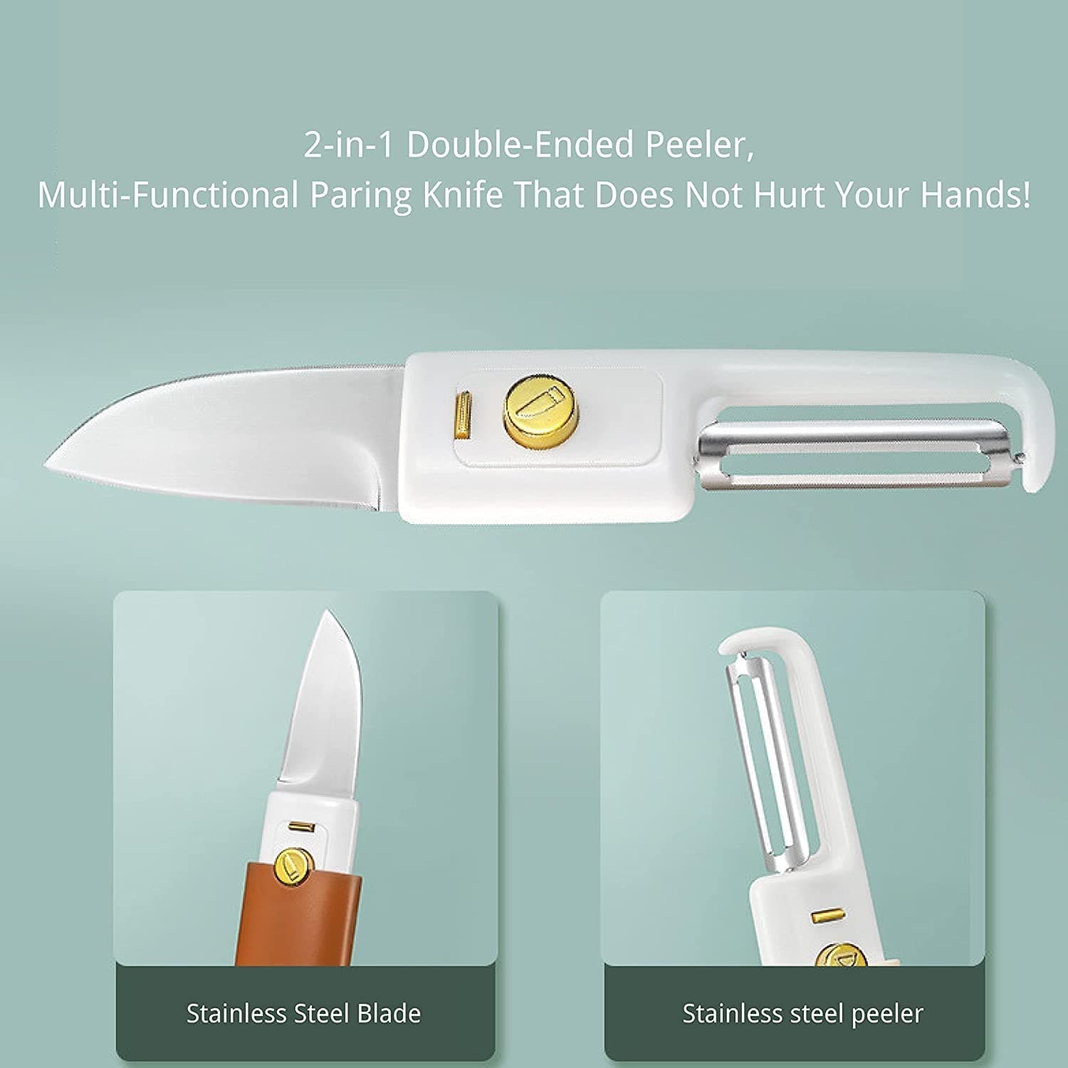 XENOTY Vegetable Peeler, 2 in 1 Peeler & Fruit Knife, Portable Dual Head Peeler, Dual Function Peeler Knife Set, Potato Peeler, Great Kitchen Gadget, Travel Size 2 in 1 Knife & Peeler