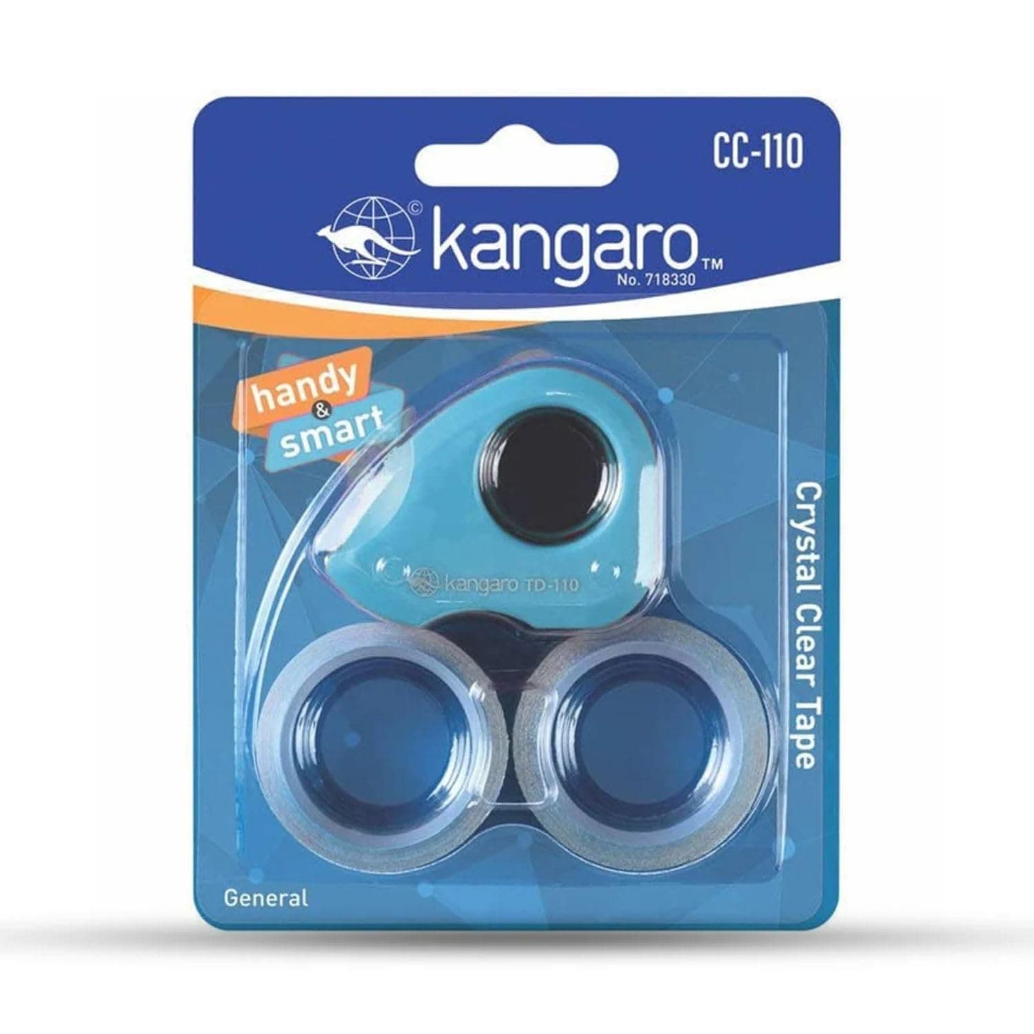 Kangaro Desk Essentials CC-110 Crystal Clear Tape Dispenser Blister | Compact & Light Weight for Smart Use | Strong Adhesive | Color May Vary, Pack of 1