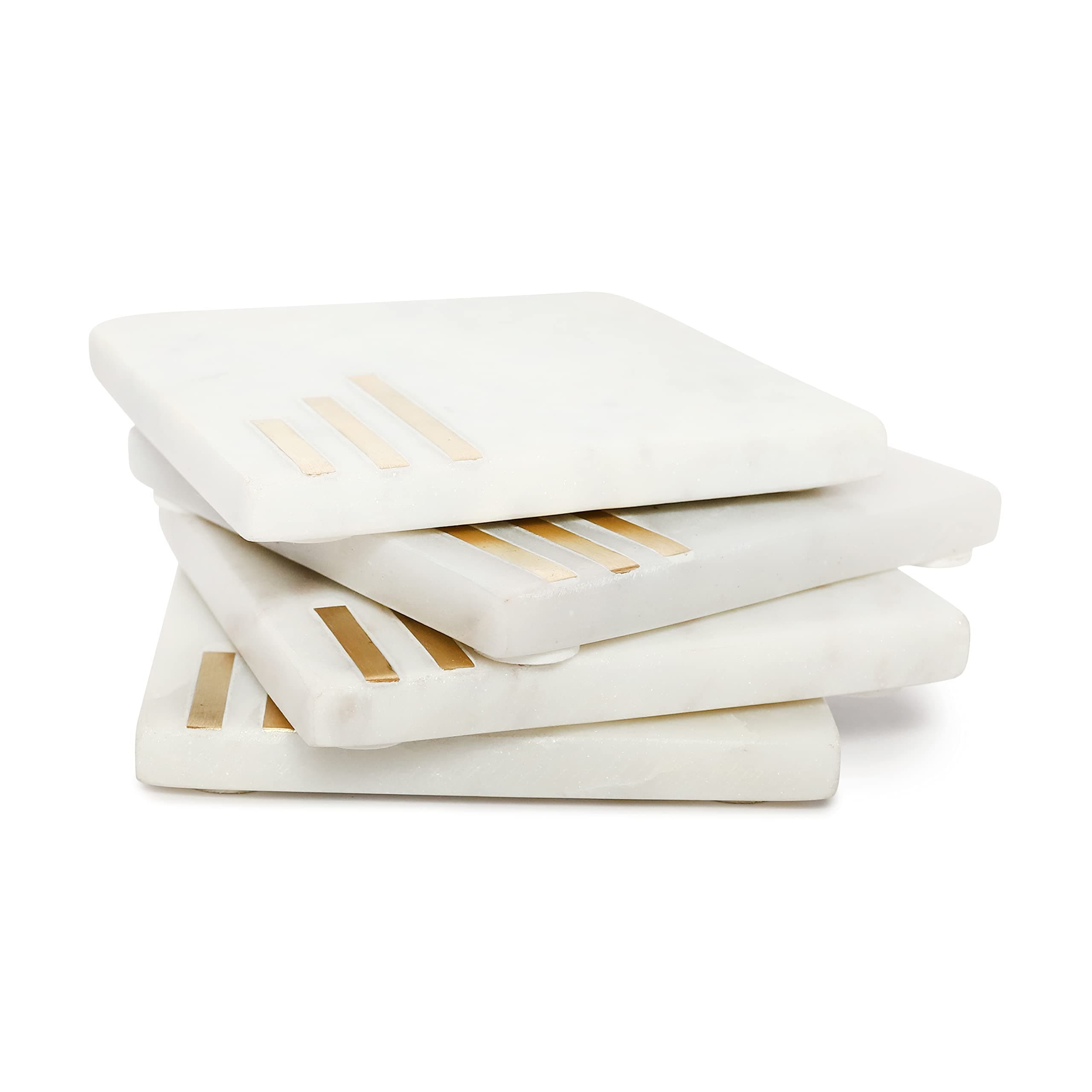 Gokraftly White Marble Coasters Set of 4 for Drink Coaster/Tea Coasters - Handcrafted Coaster Gift Items (MCOAS007)