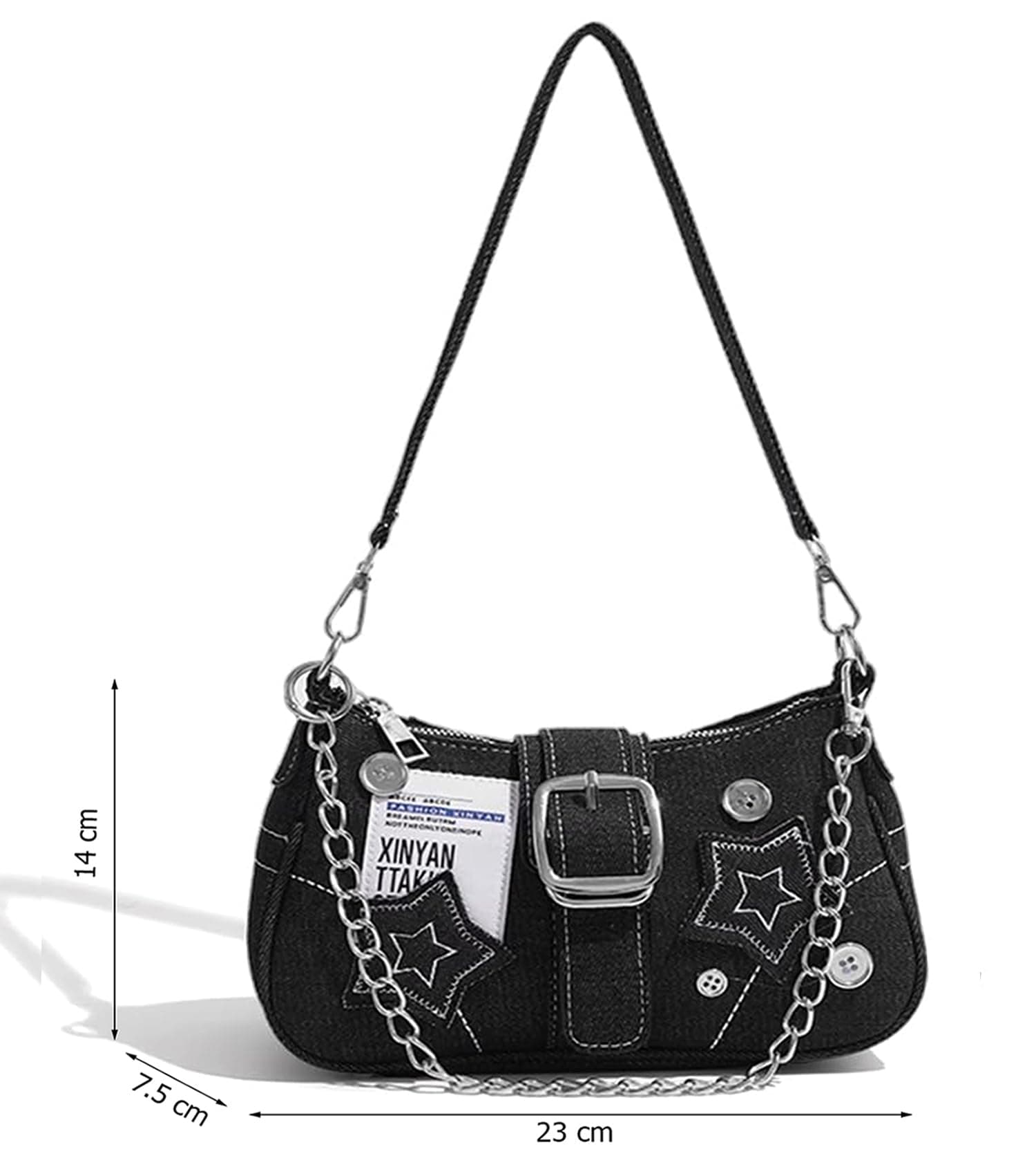 INOVERA (LABEL) Stylish Shoulder Bags for Womens and Girls - Canvas Handbag Purse with Removable Chain Strap - Ladies Crossbody Sling Bag (Black)