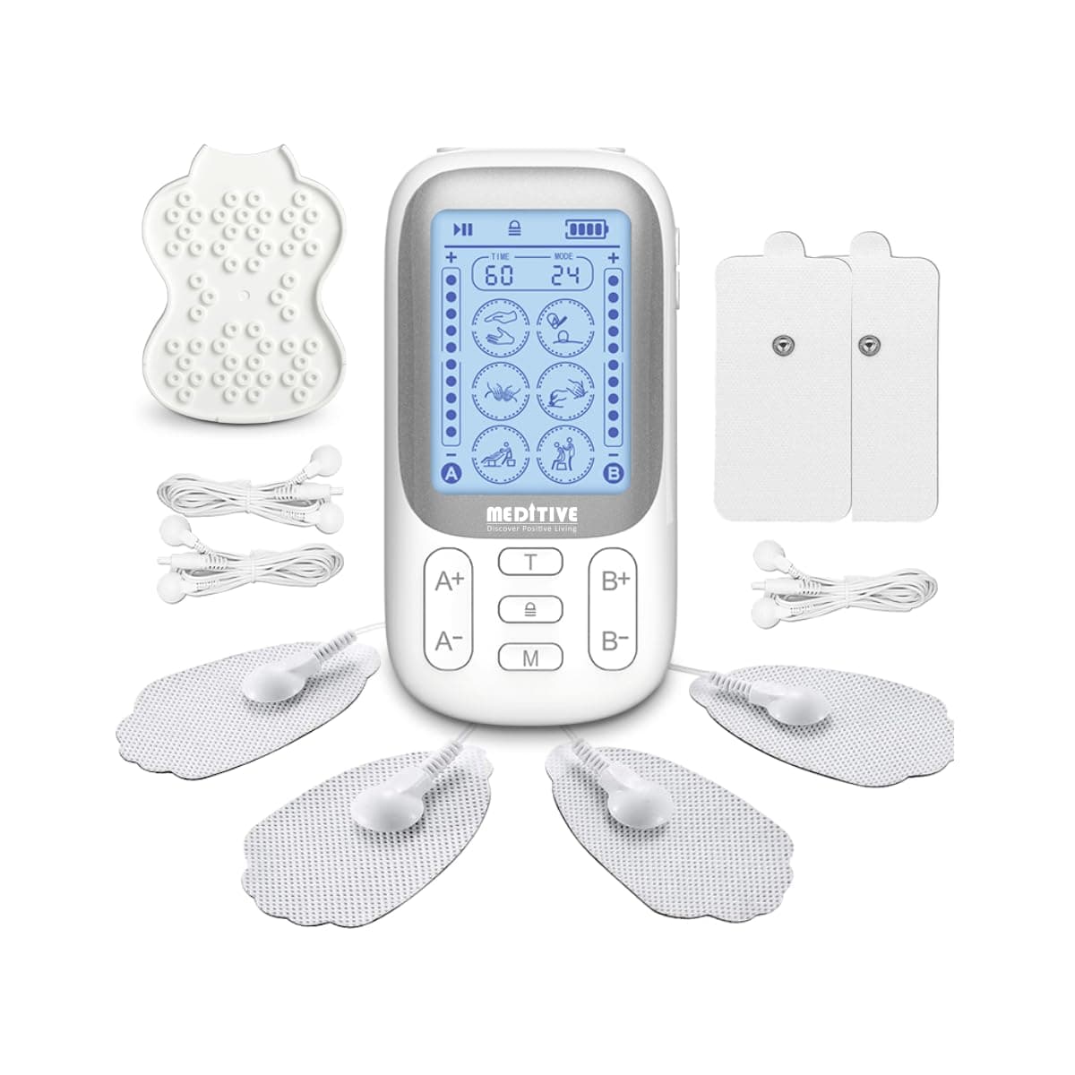 MEDITIVE 24 Modes Tens Unit Rechargeable Pain Relief Electric Pulse Impulse Body Massager Machine, Grey