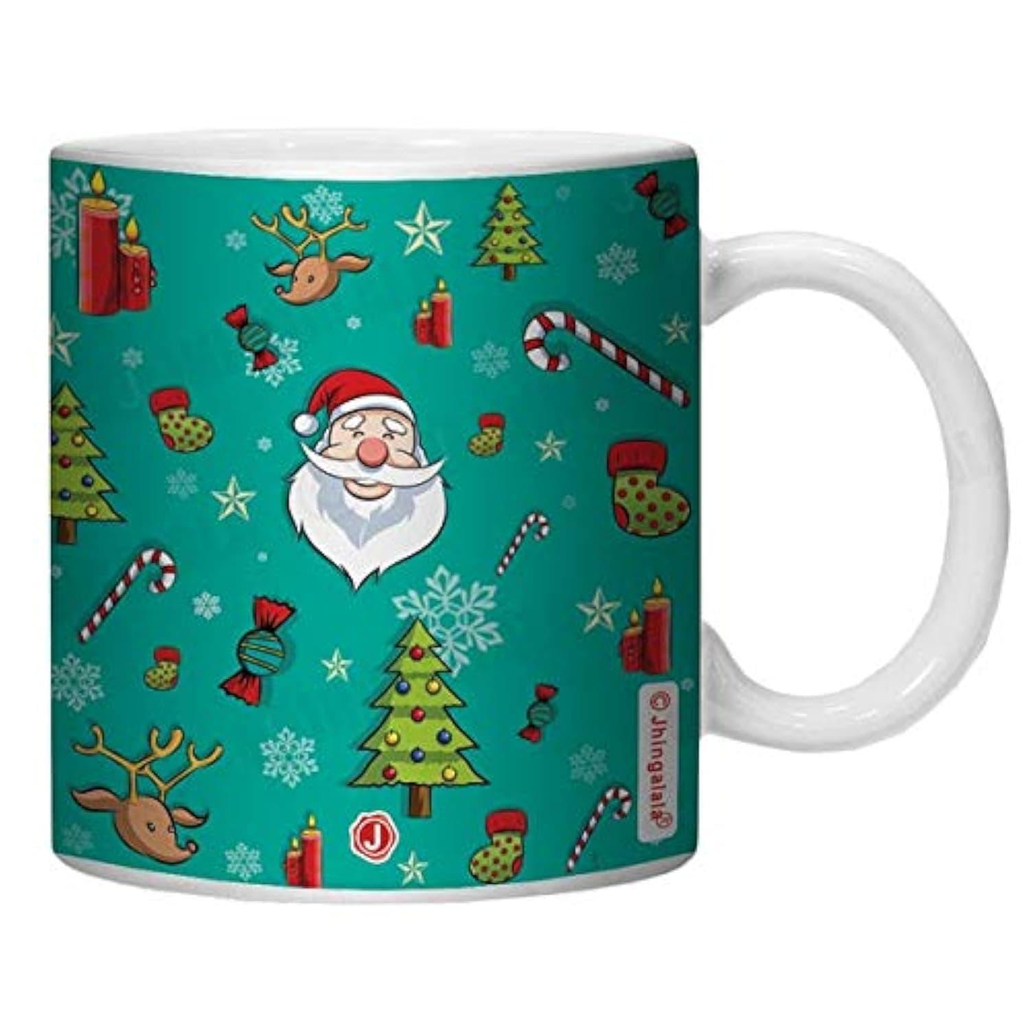Jhingalala Merry Christmas Theme Printed Ceramic Mug, 325 ml (White)