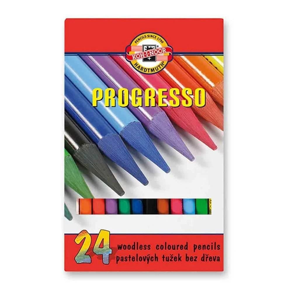 Koh-I-Noor Progresso Woodless Artist's Coloured Pencils - Set of 24 Assorted Colours