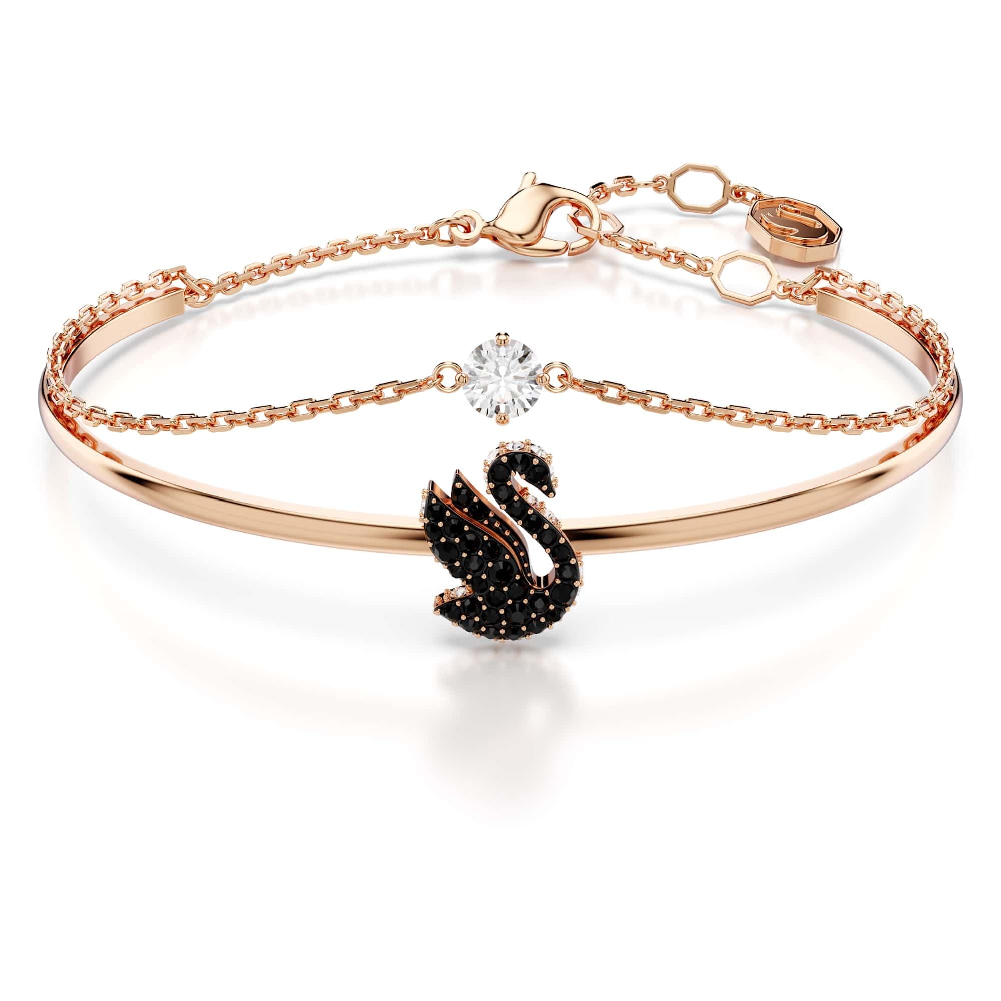 Swarovski Iconic Swan Bangle, Swan, Black, Rose Gold-Tone Plated