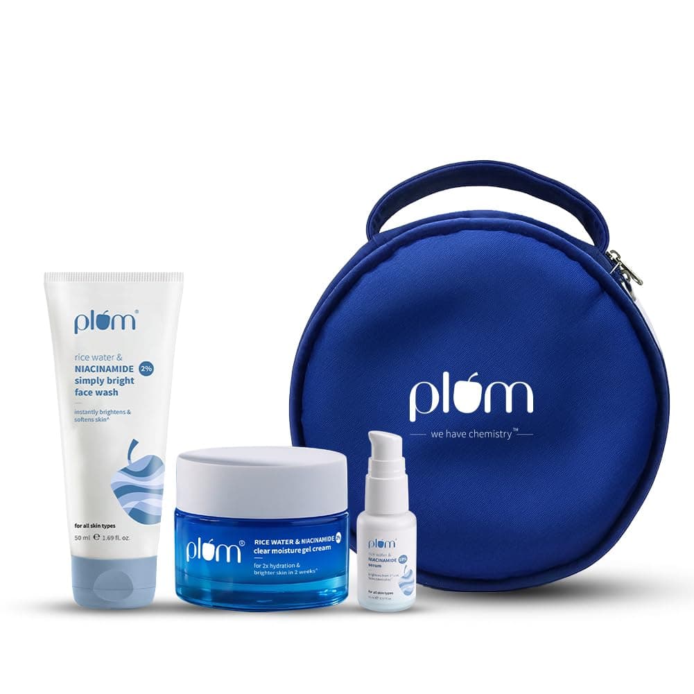 Plum Bright Start Gift Set | Beginner-friendly routine | Facewash 50ml,Serum 15ml,Moisturiser 25g