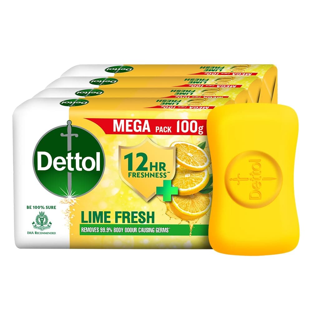 Dettol Lime Fresh (Lime Cool) Bathing Soap Bar with 12hr Freshness (400gm) |Long Lasting Freshness, 100gm Pack of 4