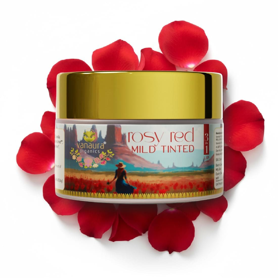 Vanaura Organics 3-in-1 Rosy Red Tinted Lip Balm - Hydrates, Heals, Reduces Pigmentation - 15g