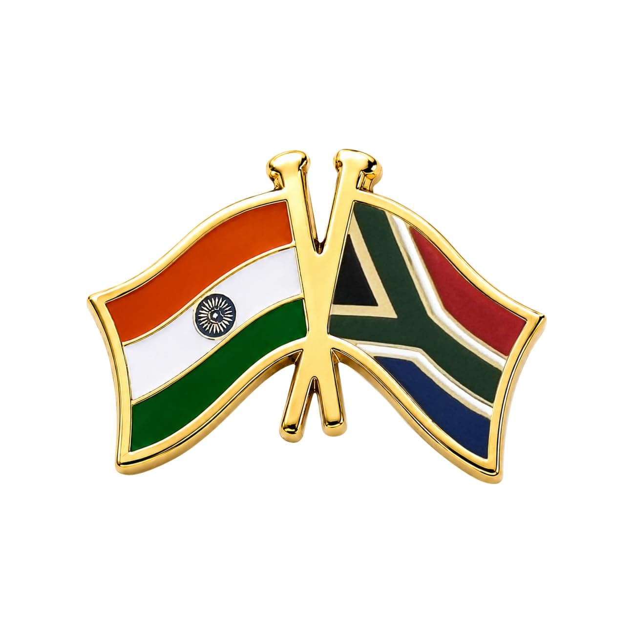 The Flag Shop India-South Africa Cross Flag Brass Lapel Pin/Brooch/Badge for Clothing Accessories