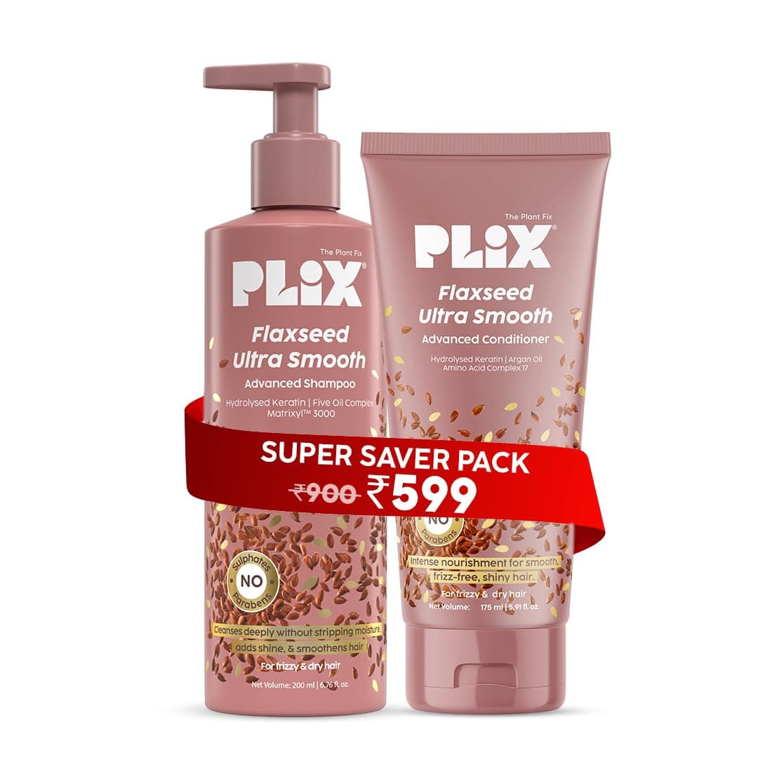 PLIX - THE PLANT FIX Flaxseed Ultrasmooth Advanced Shampoo & Conditioner Combo | | Plant Keratin PF & Flaxseed Oil | Smooth & Manageable Hair | Controls Frizz | Paraben & Sulphate Free