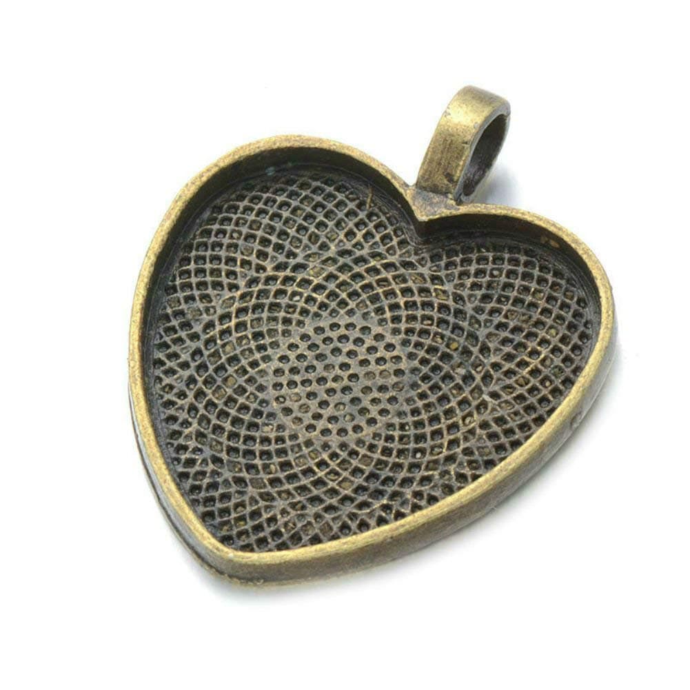 AKOAK 24 Pieces 25mm /1 Inch Diameter Antique Bronze Heart Shape Pendant Trays Pendant Blanks Cameo Bezel Cabochon Settings for Photo Charm or Cabochon, Glass,Metal, No Gemstone